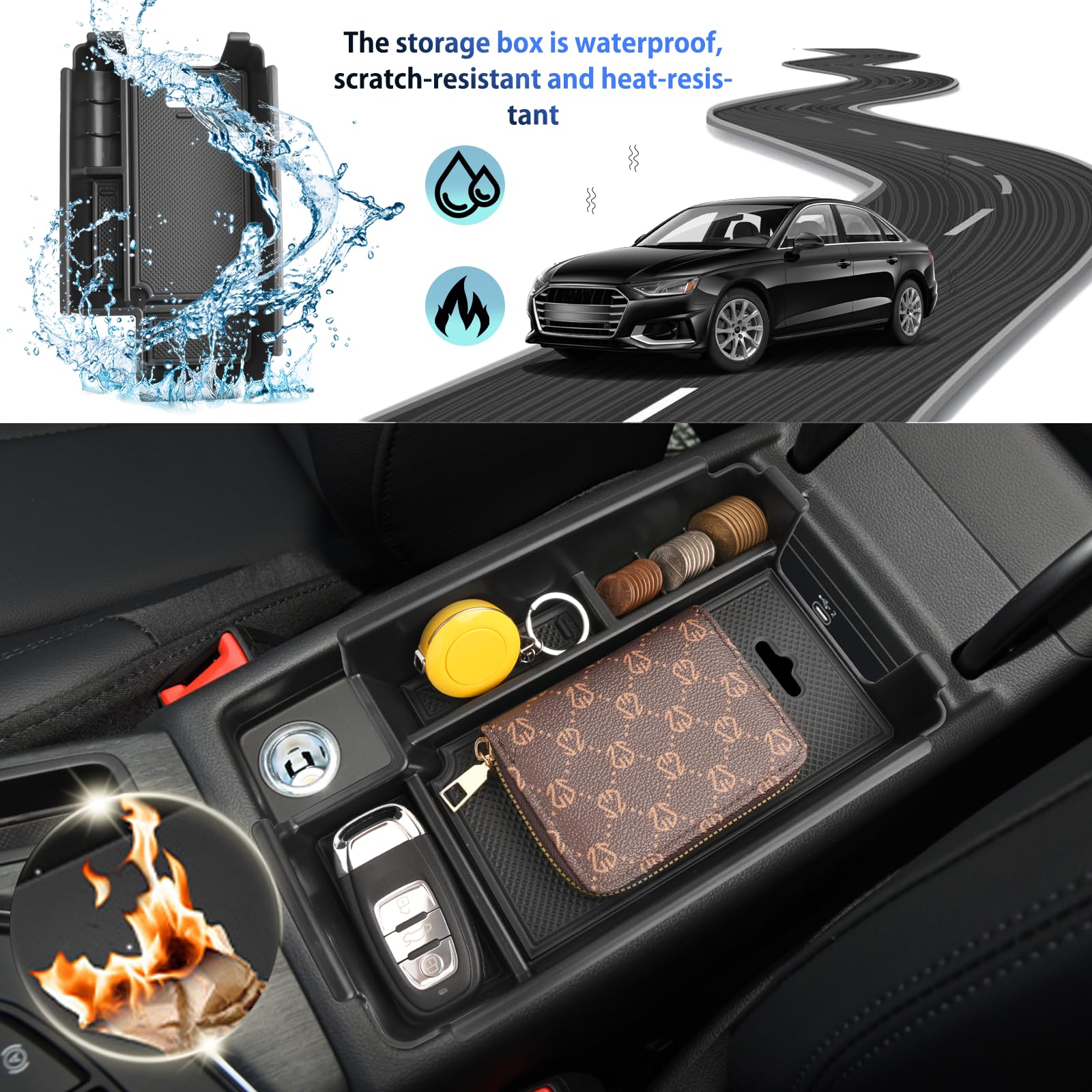 Shaohao For 2023 2024 Audi A4 Center Console Organizer, Fit For 2017-2023 2024 Audi A4 A5 (Premium/Premium Plus/Prestige) Console Tray 2024 A4 A5 Insert Storage Pallet A4 A5 2023 2024 Accessories