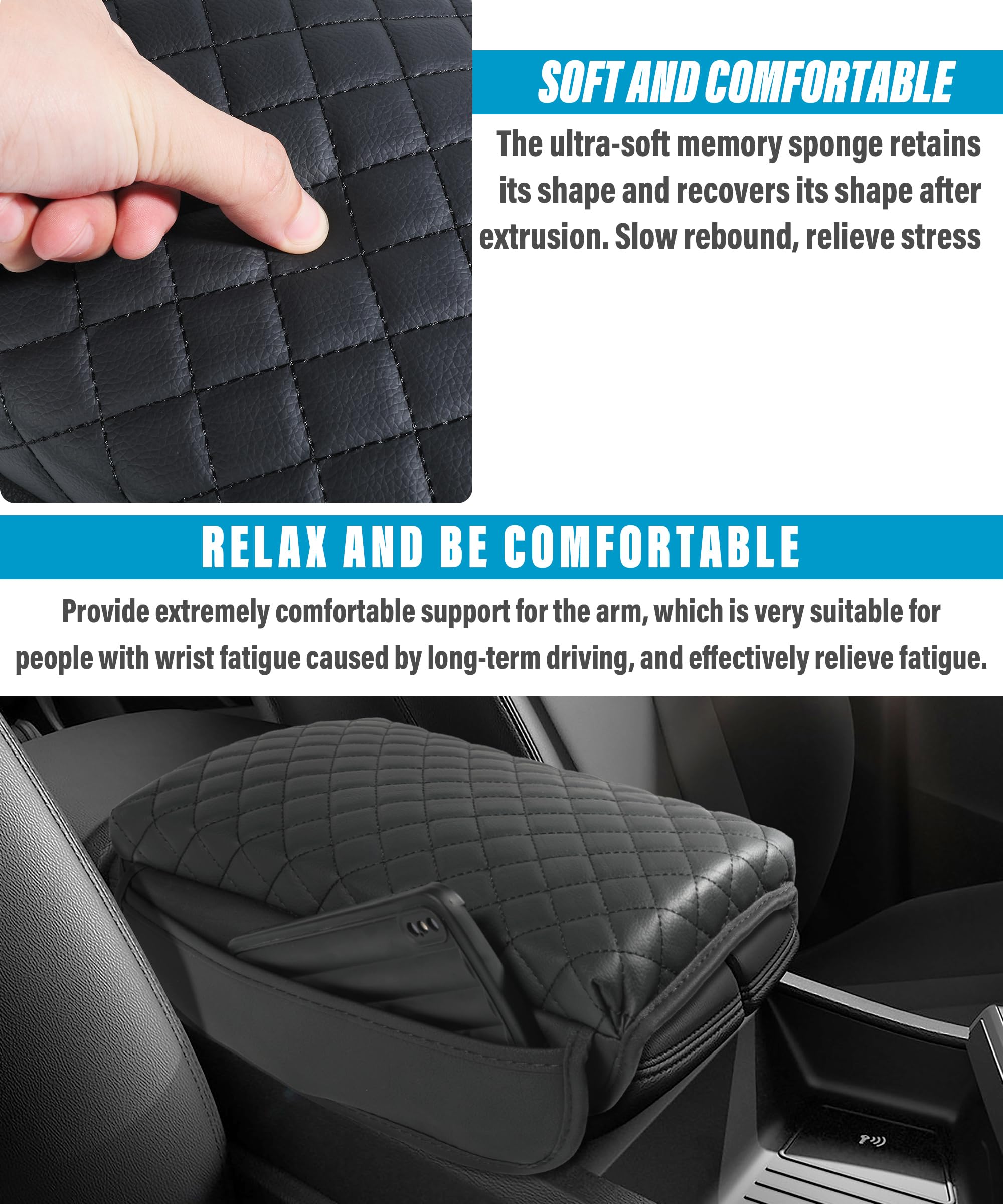 Zlirfy Carbon Fiber Leather Armrest Cover For Car,Auto Center Console Pad With Organizer Pockets,Car Armrest Cover,Car Accessori