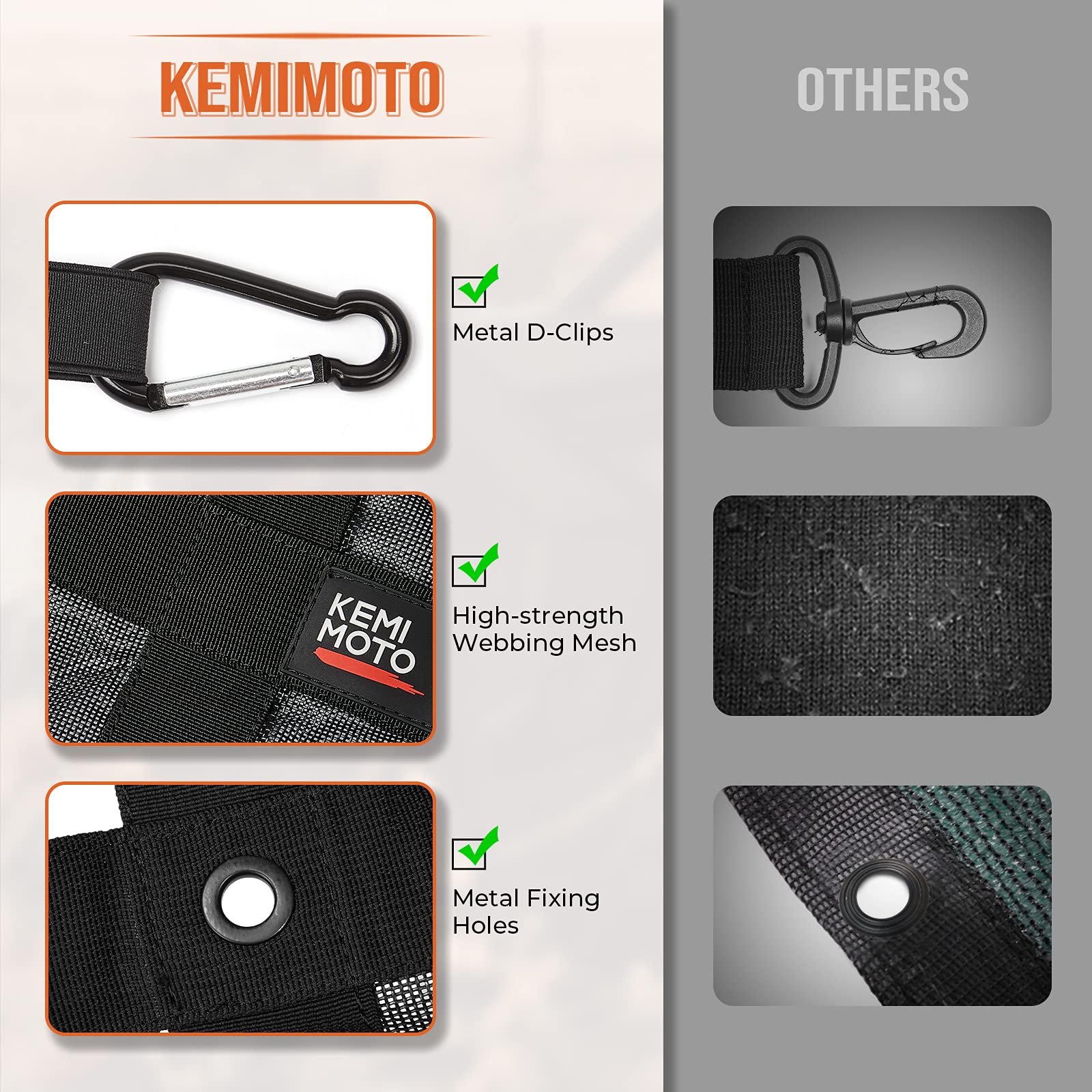 Kemimoto Heavy Duty UTV Cargo Net Stretchable UTV Roof Rack Bed Rail Cargo Bungee Netting with Straps Compatible with Polaris Ra