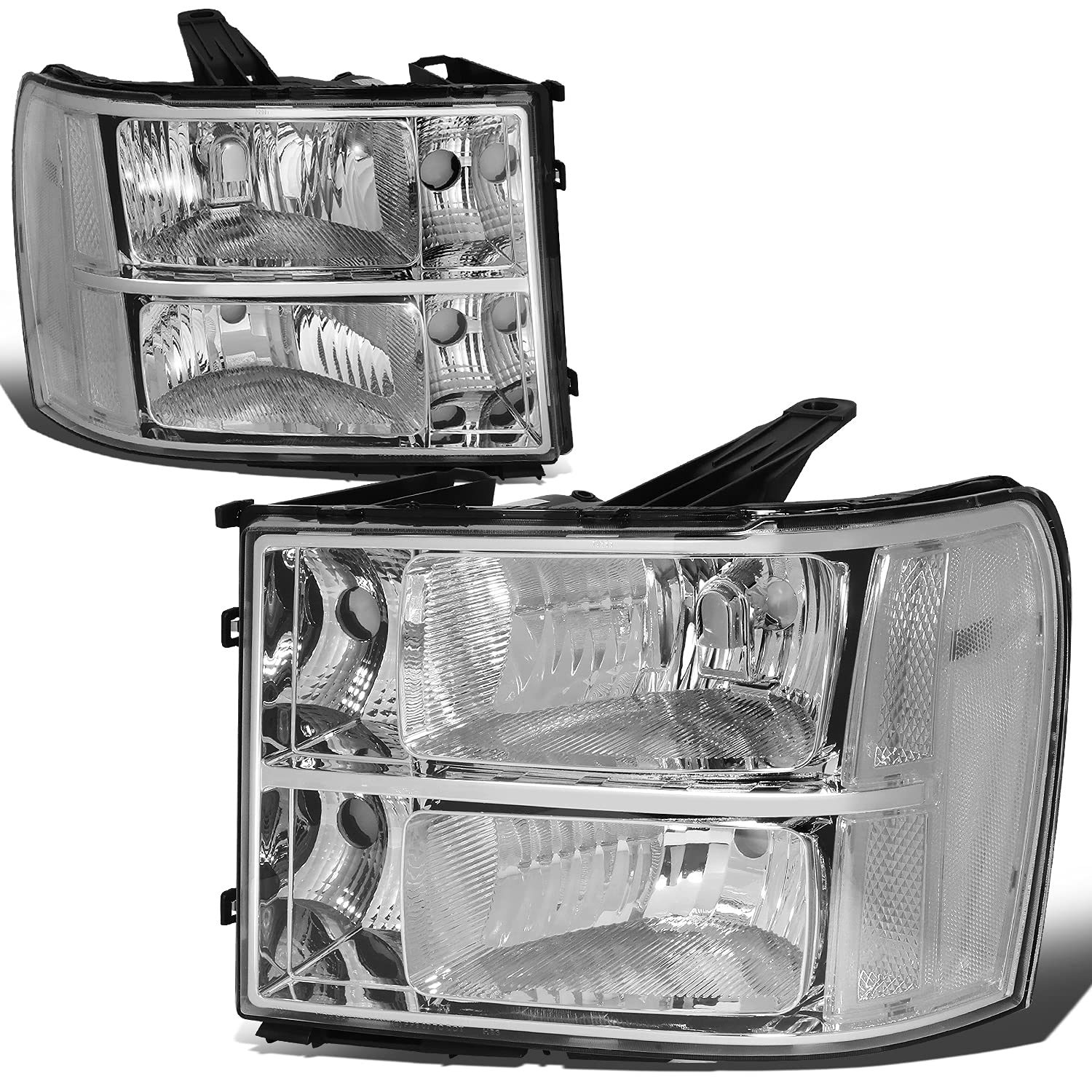 Dna Motoring Pair Headlight Assembly Compatible With 07-13 Gmc Sierra 1500/07-14 Sierra 2500 Hd 3500 Hd, Chrome/Clear, Hl-Oh-Gmc