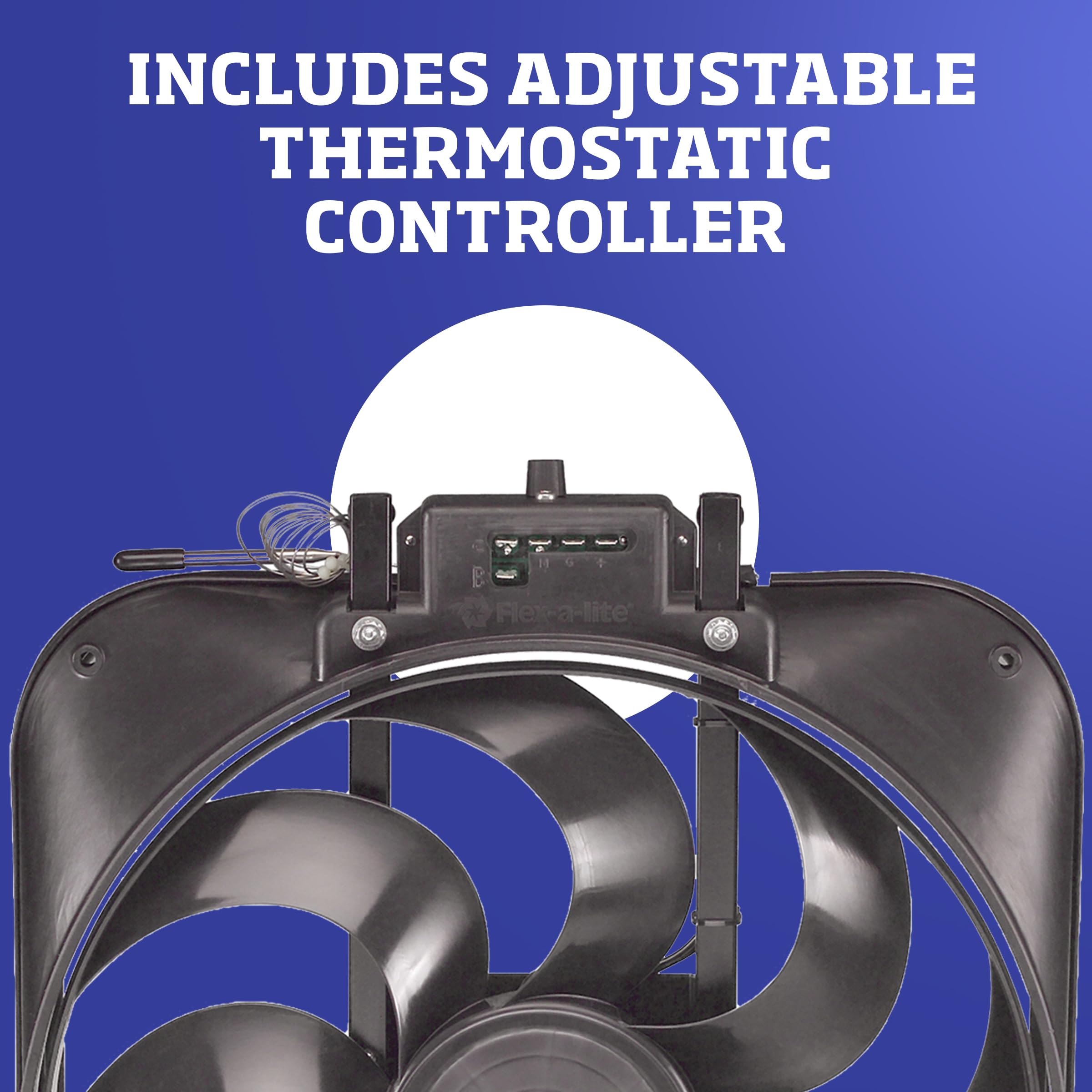 Flex-A-Lite Black Magic S-Blade Reversible Electric Fan With Adjustable Thermostat Controller, Pusher-Puller Fan (160), Car Acce