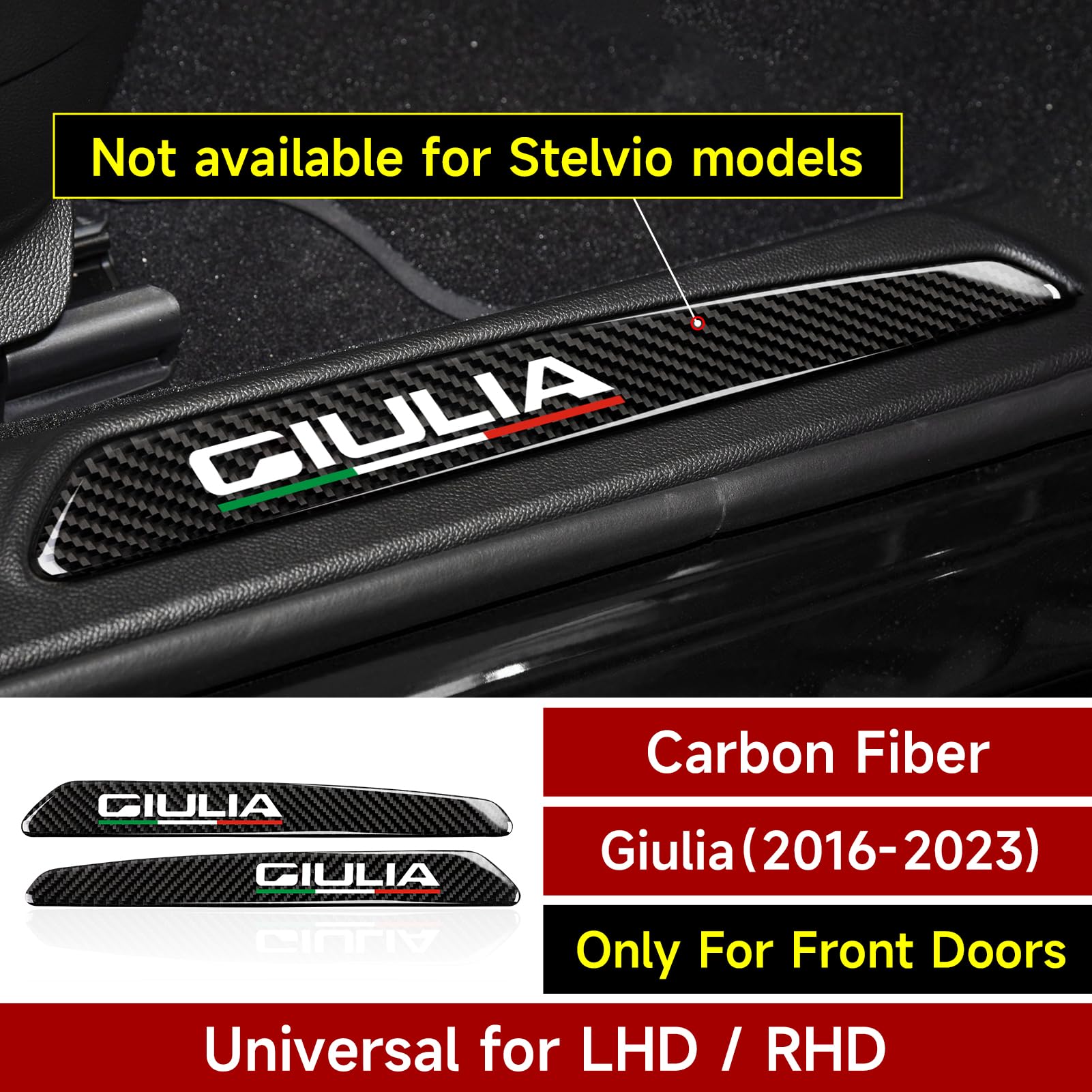 2Pcs Car Threshold Protection Sticker Decals Trim Carbon Fiber Door Entry Guard Compatible With Alfa Romeo Giulia 2017 2018 2019