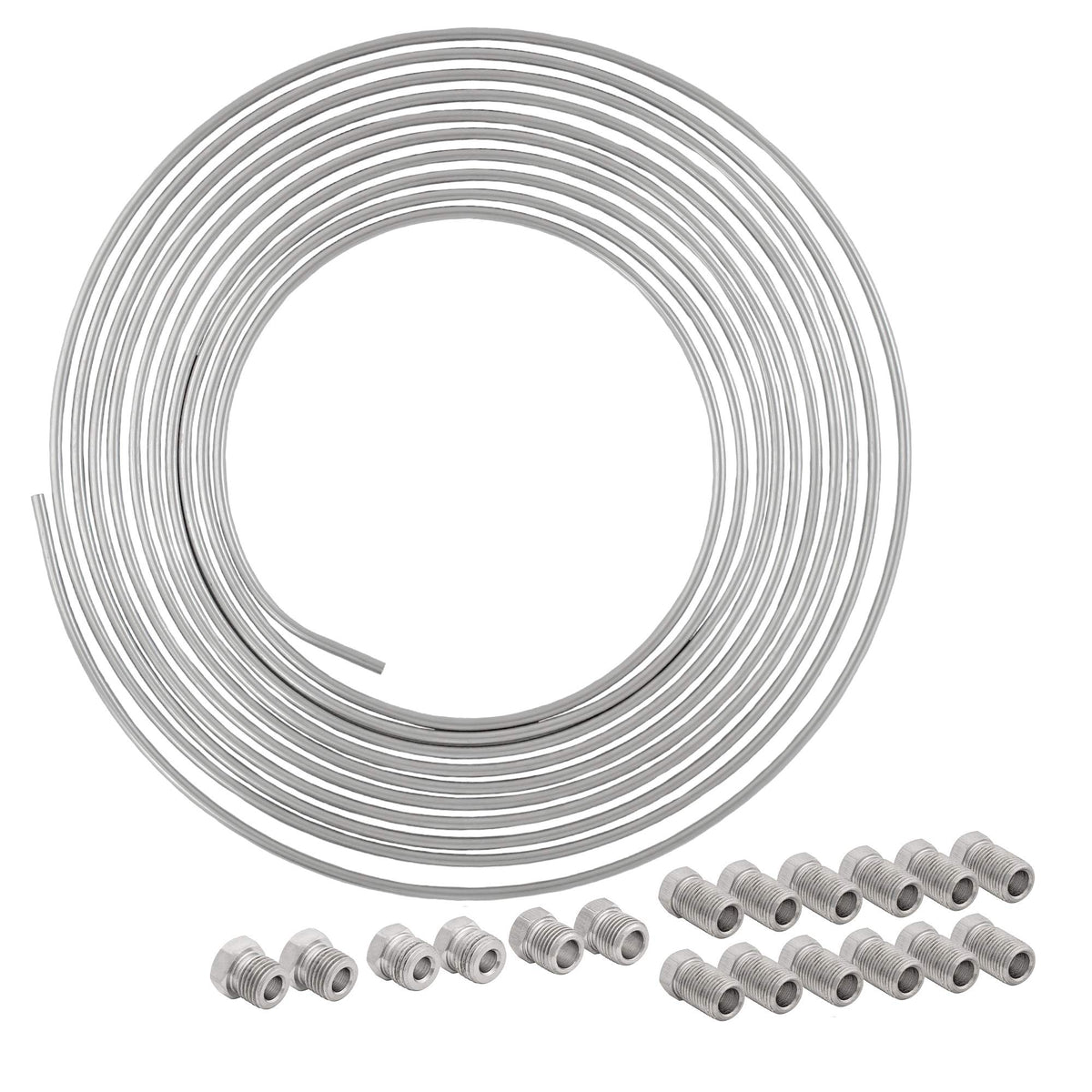 4Lifetimelines 25 Ft 1/4 Stainless Steel Brake Line Replacement Tubing Coil And Fitting Kit, 16 Fittings Included, Inverted Flar