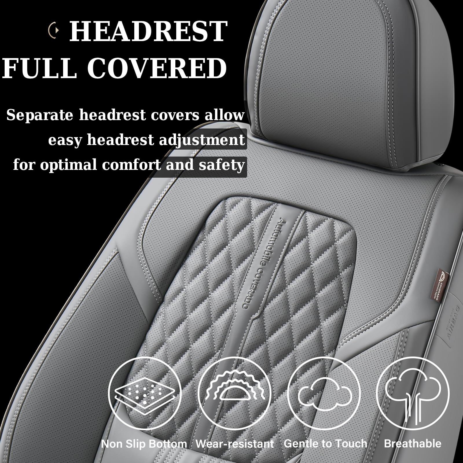 Coverado Seat Covers, Car Front Seat Covers With Backrest, Nappa Leather Car Seat Protectors,Waterproof &Breathable,Anti-Slip Au