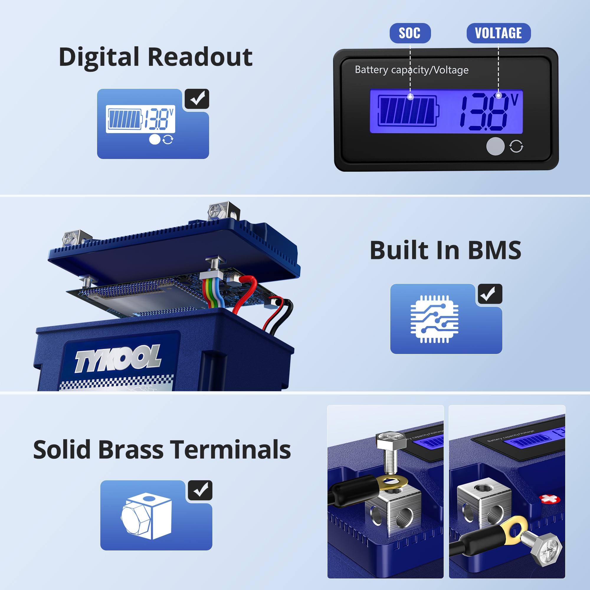 Tykool Ytz14S/Ytz12S High Performance Lithium Lifepo4 Motorcycle Battery,12V 6Ah,360Cca, Digital Readout, Built In Bms, Compatib