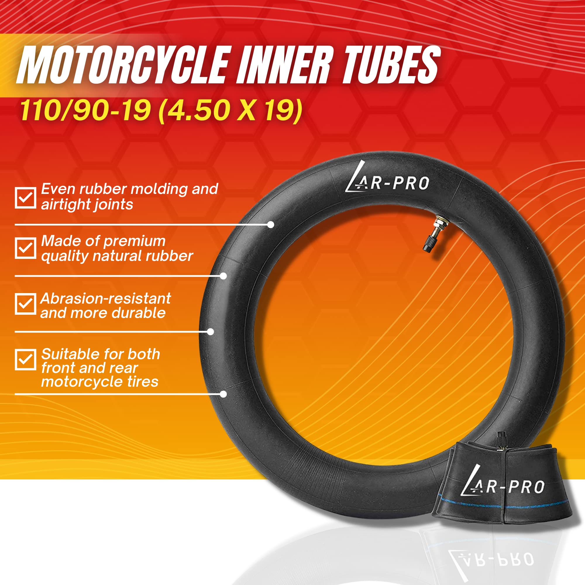 (2-Pack) 110/90-19 (4.50 X 19) - 120/90-19 Motorcycle Inner Tubes - 19'' Dirt Bike Natural Rubber Tubes - Pinch And Puncture-Res