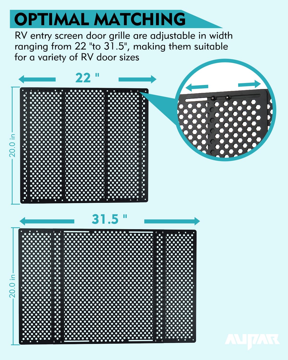 Aupar Aluminum Alloy RV Entry Screen Door Grille Adjusts from 22- 31.5, Adjustable RV Door Screen Protector, Black