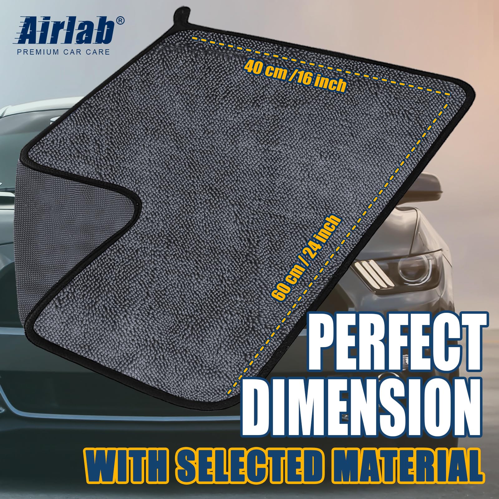 Airlab Microfiber Drying Towels For Cars Wash Lint-Free Streak-Free Super Absorbent Ultra Soft Auto Detailing Supplies 16 X 24 Inches, Pack Of 2