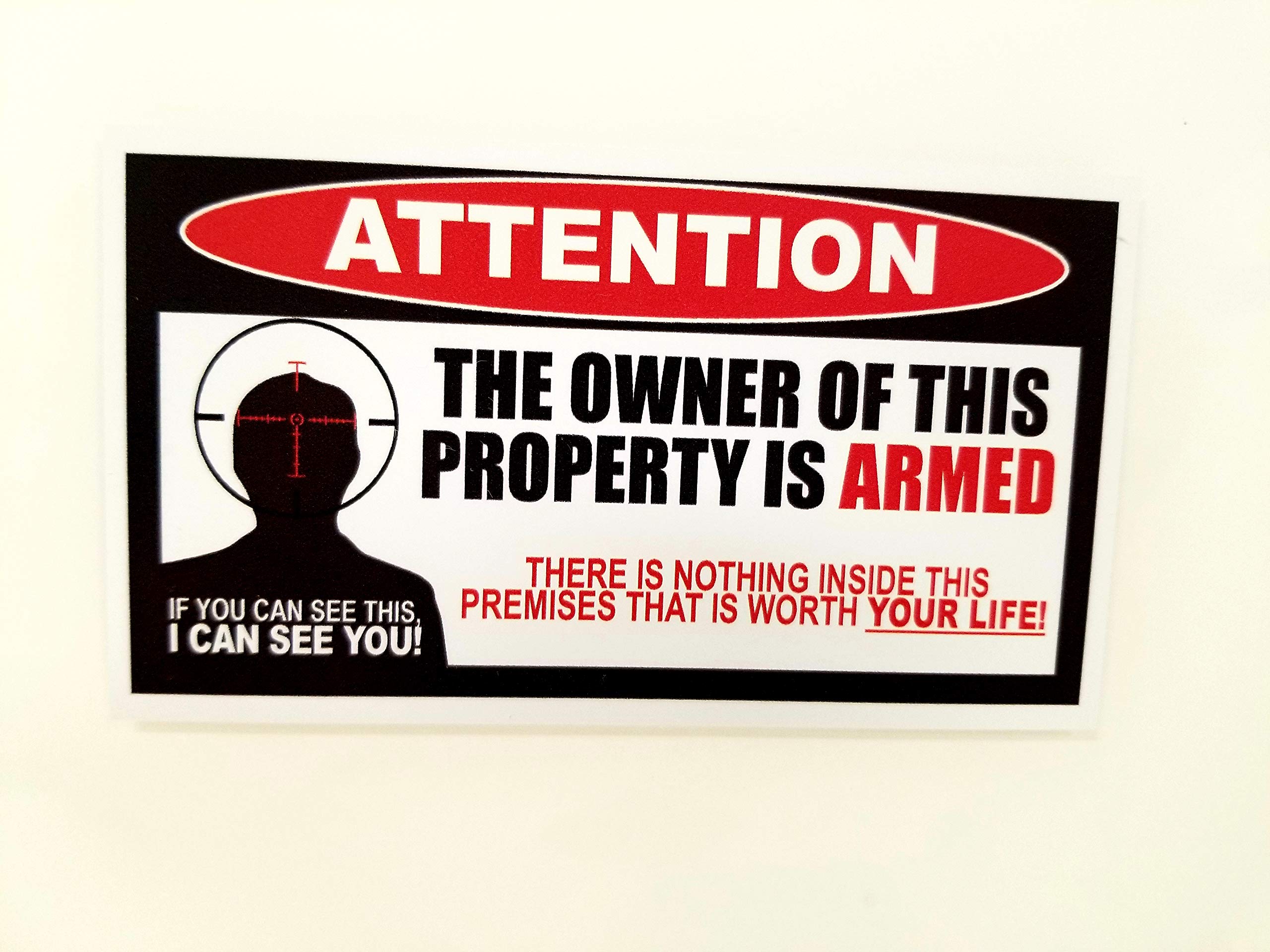 5 Pack Of Owner Is Armed Warning Stickers Decals Anti-Theft Security Burglar Alarm Peel And Stick Signs