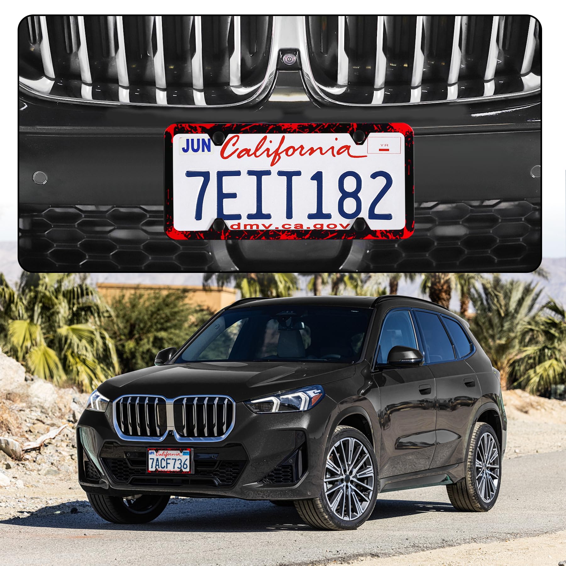 Livtee Black License Plate Frames, 4 Holes Stainless Steel License Plate Covers, 2Pcs Car License Plate Holder, Automotive Exter