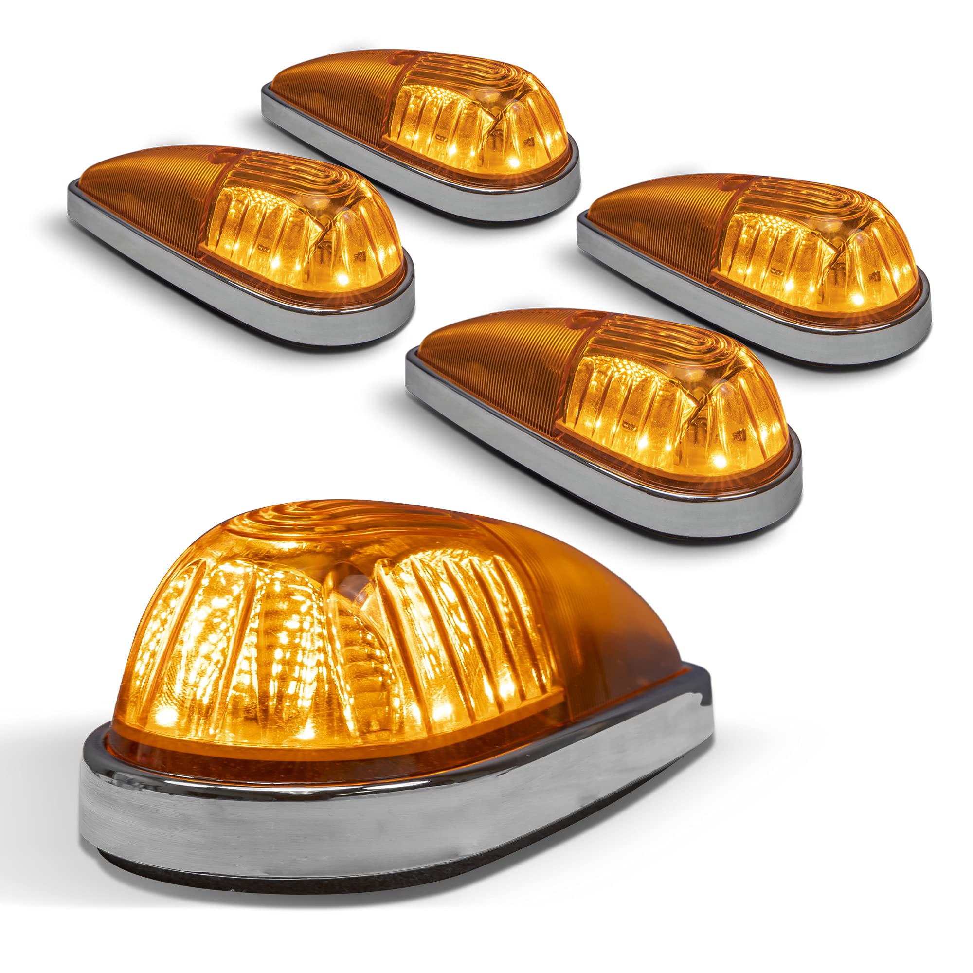 True Mods Amber Led Teardrop Cab Marker Light Kit [Chrome Base] [Dot Fmvss 108] [Sae P2Pc] [Universal Fit] Tear Drop For Truck R