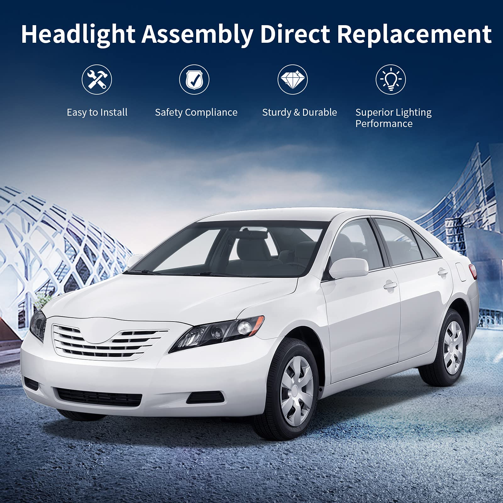 Autosaver88 Projector Headlight Assembly Compatible With 2007-2009 Camry Exclude Hybird Black Housing Amber Reflector Clear Lens