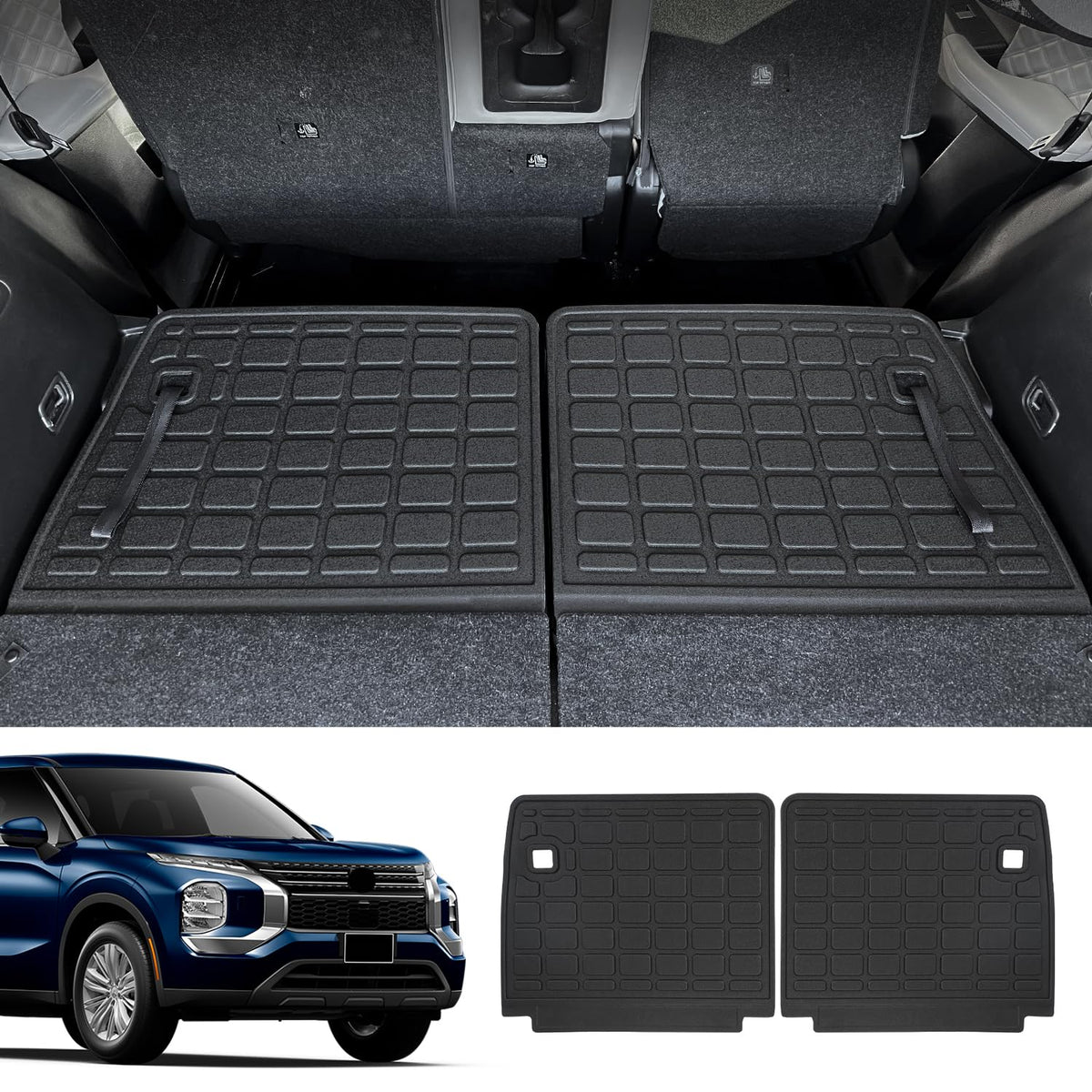 powoq Backrest Mat Compatible with 2022 2023 2024 2025 Mitsubishi Outlander 7-Seat Back Seat Protector Cargo Liner Trunk Mat Rep
