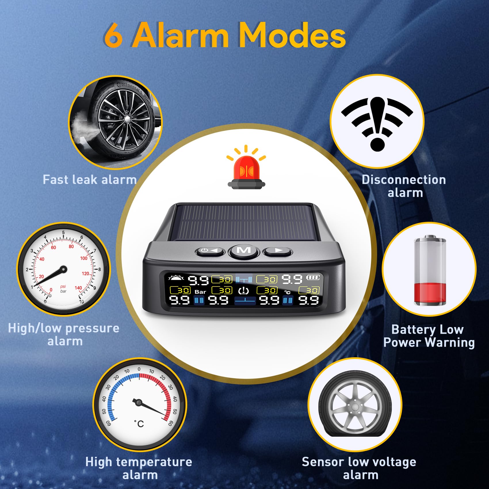 GEARGO RV Tire Pressure Monitoring System, Tire Pressure Monitor with Solar Charge, TPMS with 6 Sensors & 6 Alarm Modes,2025 Upd