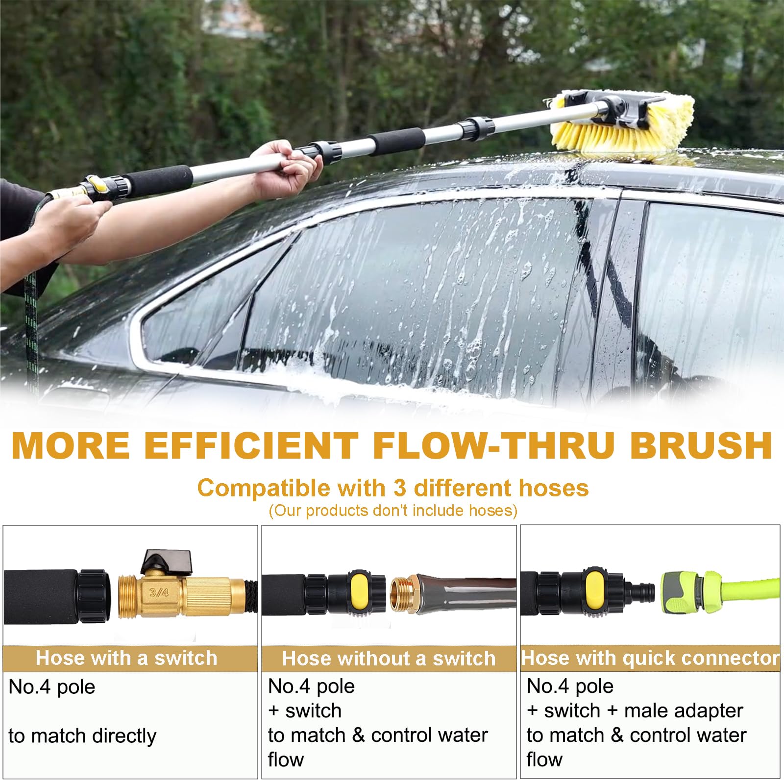Navapal Car Wash Brush With Long Handle For Car Truck Boat Washing (Yellow, 69 Inch)