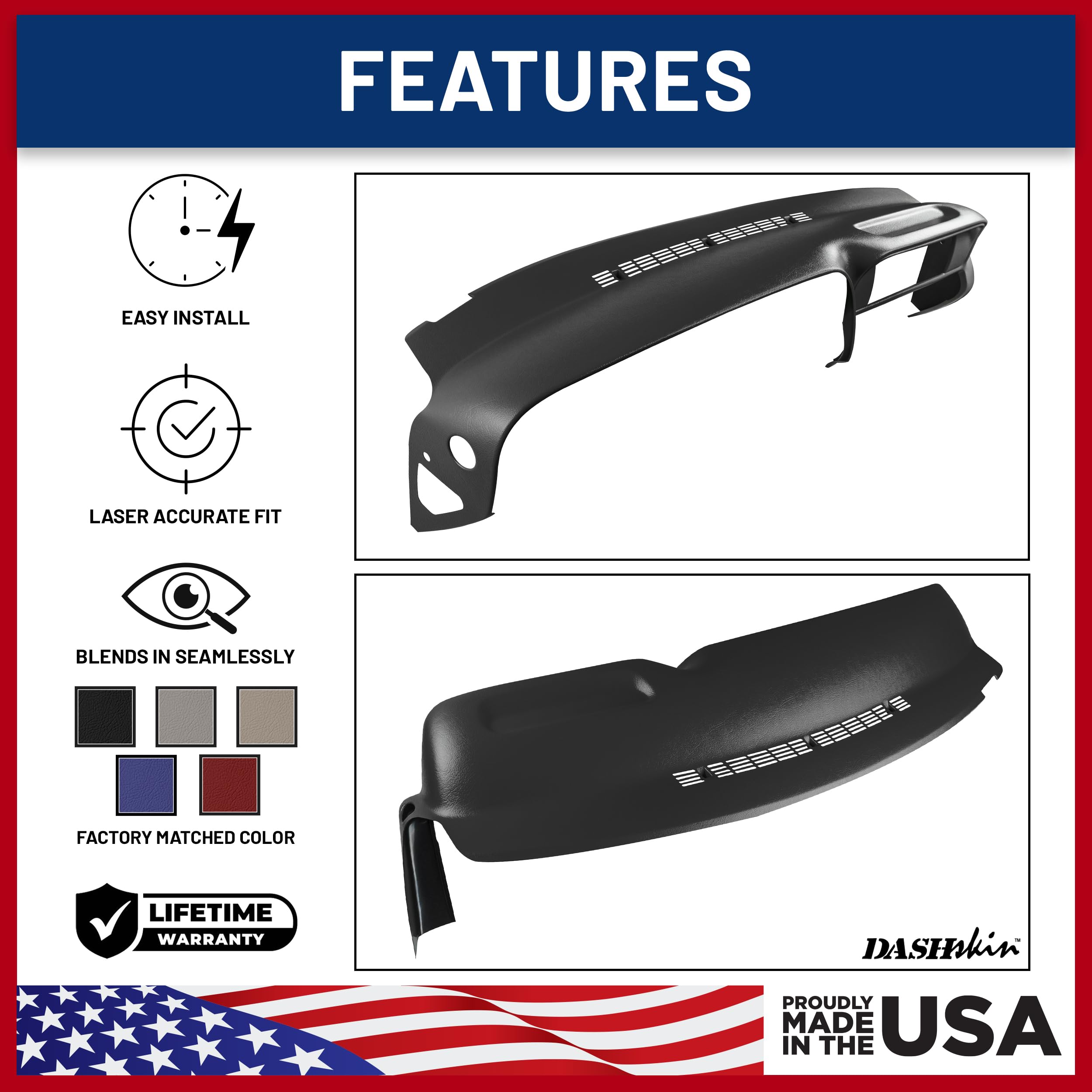 Dashskin Molded Plastic Dash Cover Compatible With 1997-2000 C1500 K1500 Tahoe Suburban Yukon & 1997-2000 Escalade In Black - Ma