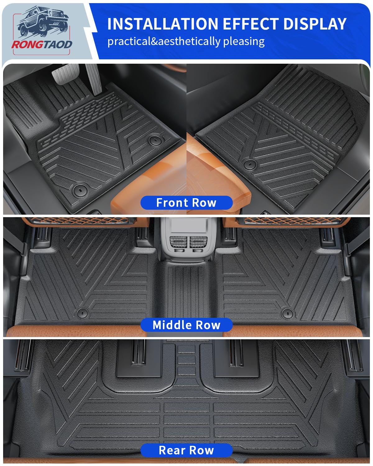 Rongtaod Floor Mats Compatible With 2020-2025 Hyundai Palisade 7 Seats Cargo Mat 2Nd&3Rd Row Kick Mat 2024 Palisade Accessories