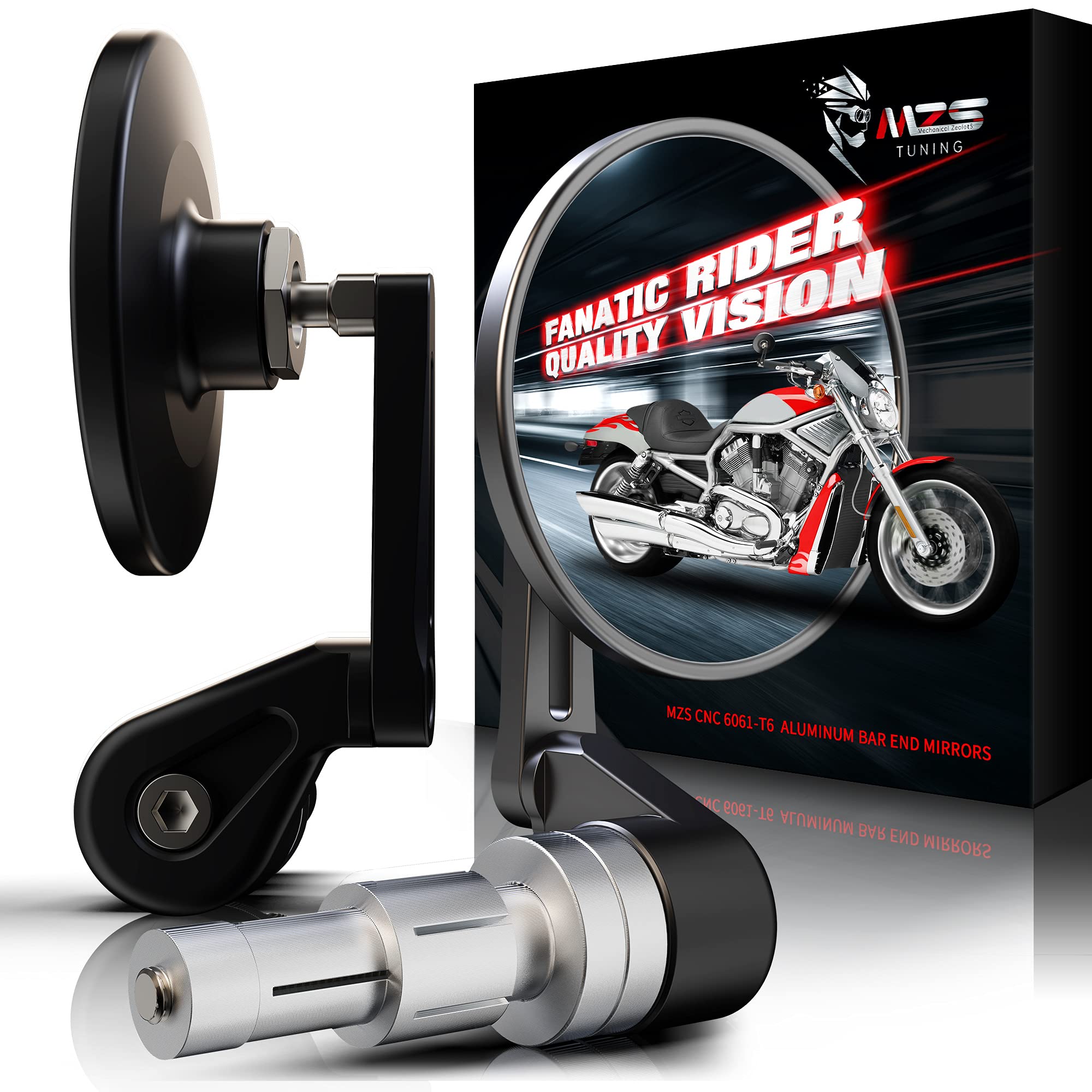 Mzs 1 Inch Bar End Mirrors Motorcycle Rear View Mirror Handlebar Accessories Standard Hollow Convex Round 6061 T6 Aluminum Black Compatible With Touring Cruiser Sportster Softail Dyna Street Chopper