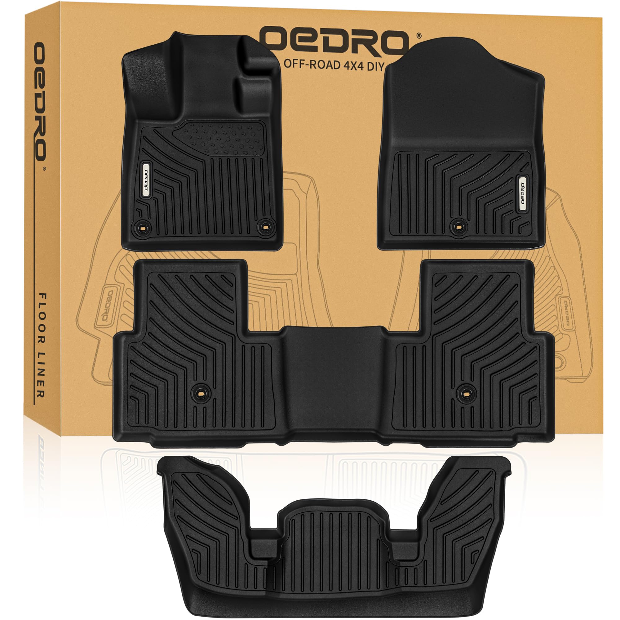Oedro Floor Mats Fit For Honda Pilot 2023-2025, Includes 1St, 2Nd And 3Rd Row Floor Liners, Custom Fit Tpe All Weather Car Liner