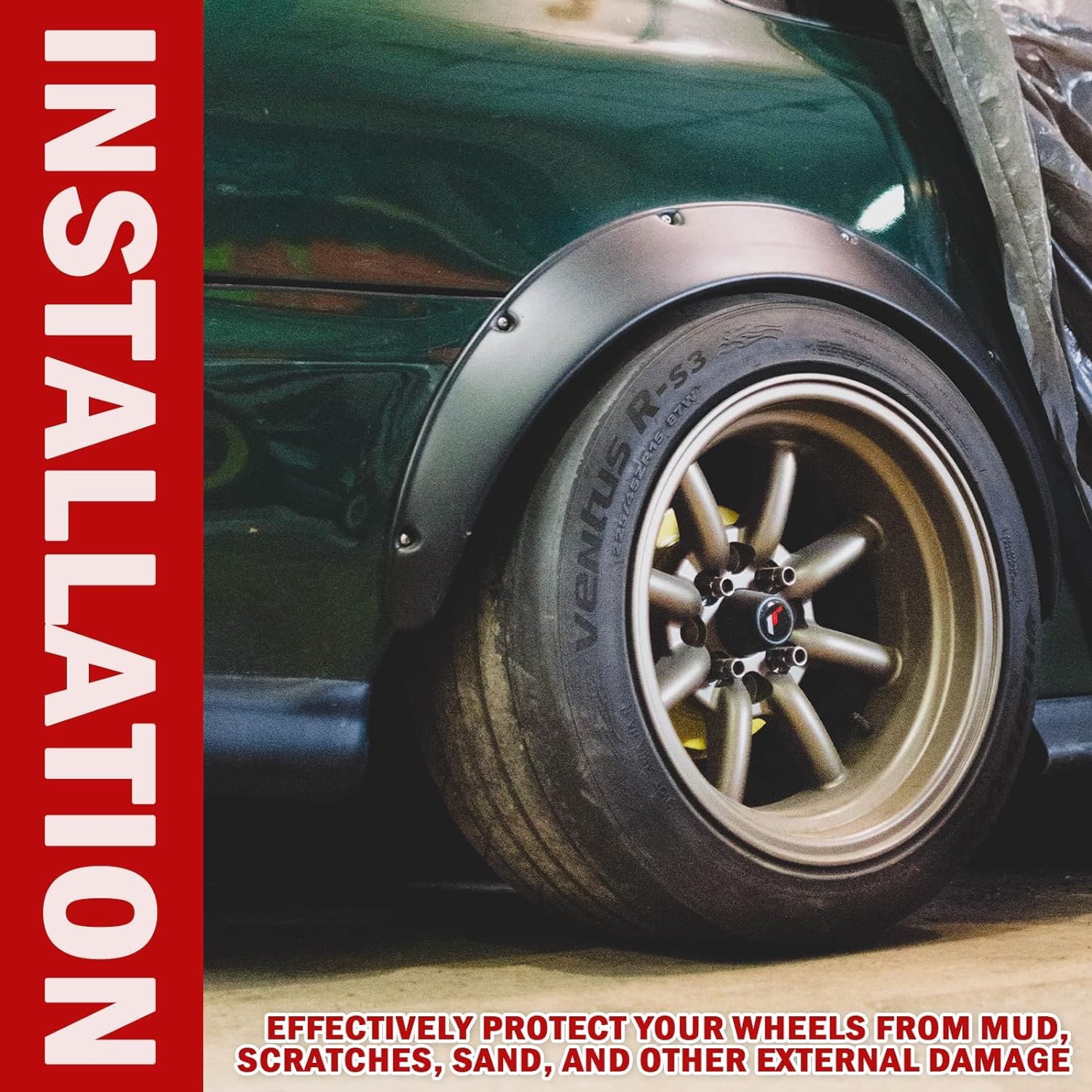 Blackhorse-Racing 4Pcs 780Mm+840Mm Universal Fender Flares Flexible Wide Body Car Kit Wheel Arches 2.25''/2.5'', Pack Of 4