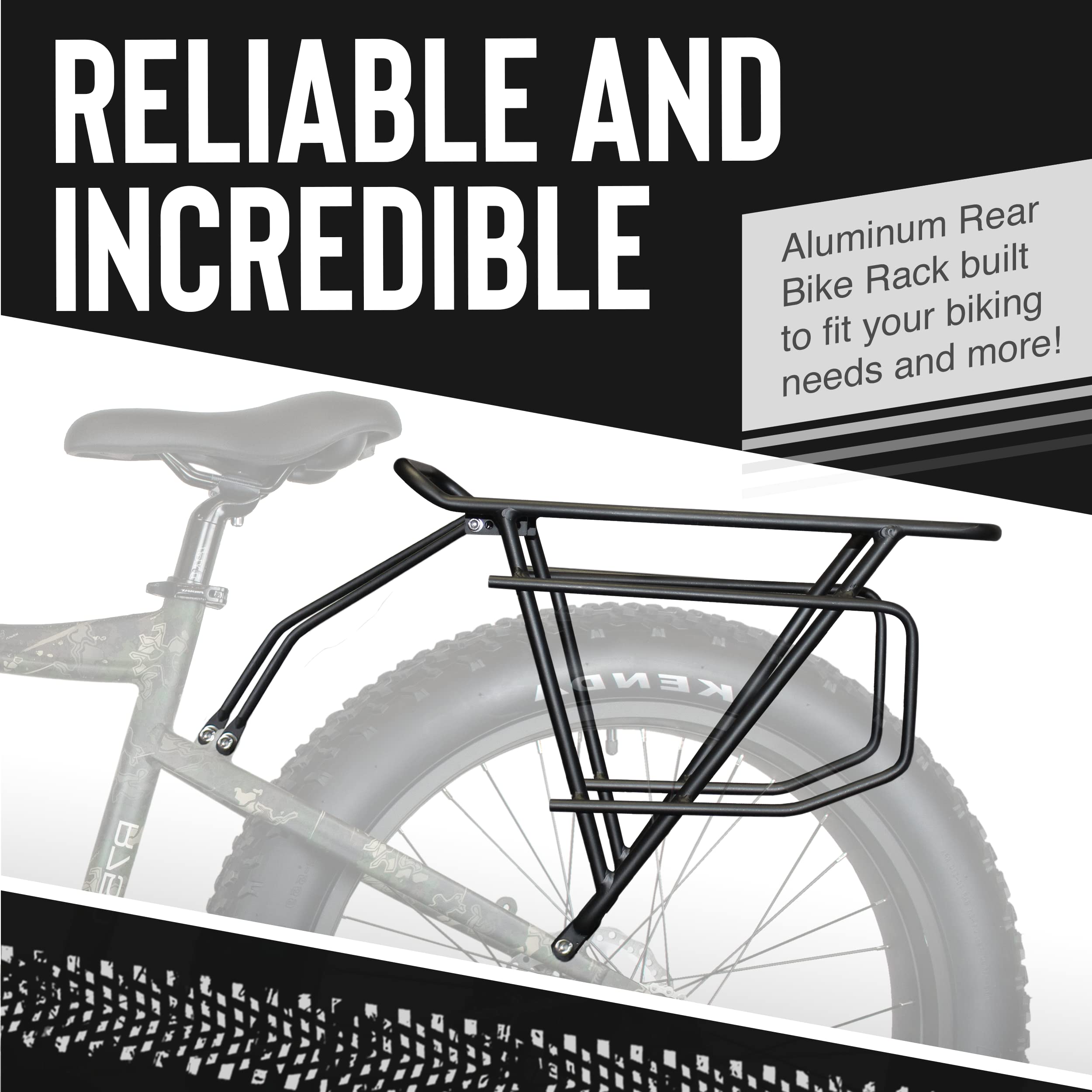 Rambo Bikes Aluminum Bike Rack - Heavy-Duty, Extra-Large Rear Bike Rack For Fat Tire Bikes - 40Lbs Maximum Capacity, Lightweight 6061 Aluminum Alloy Frame - Easy To Install On Electric Bikes