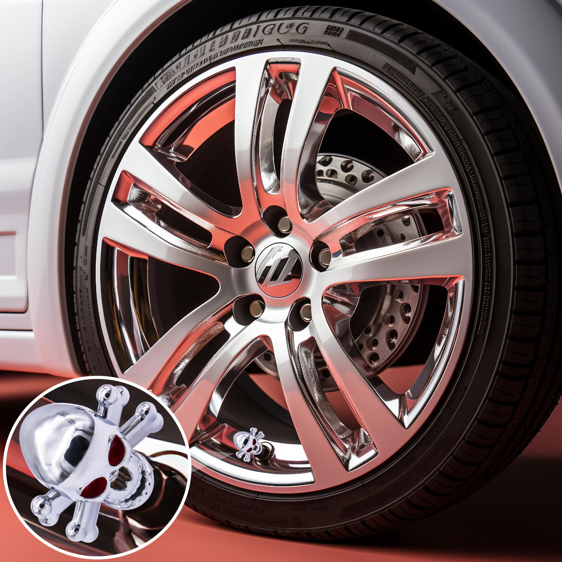 Meajoo 4Pcs Skull Style Tire Valve Stem Caps, With Rubber O-Ring, Universal Dustproof Tire Valve Stem Covers For Cars, Suv, Truc