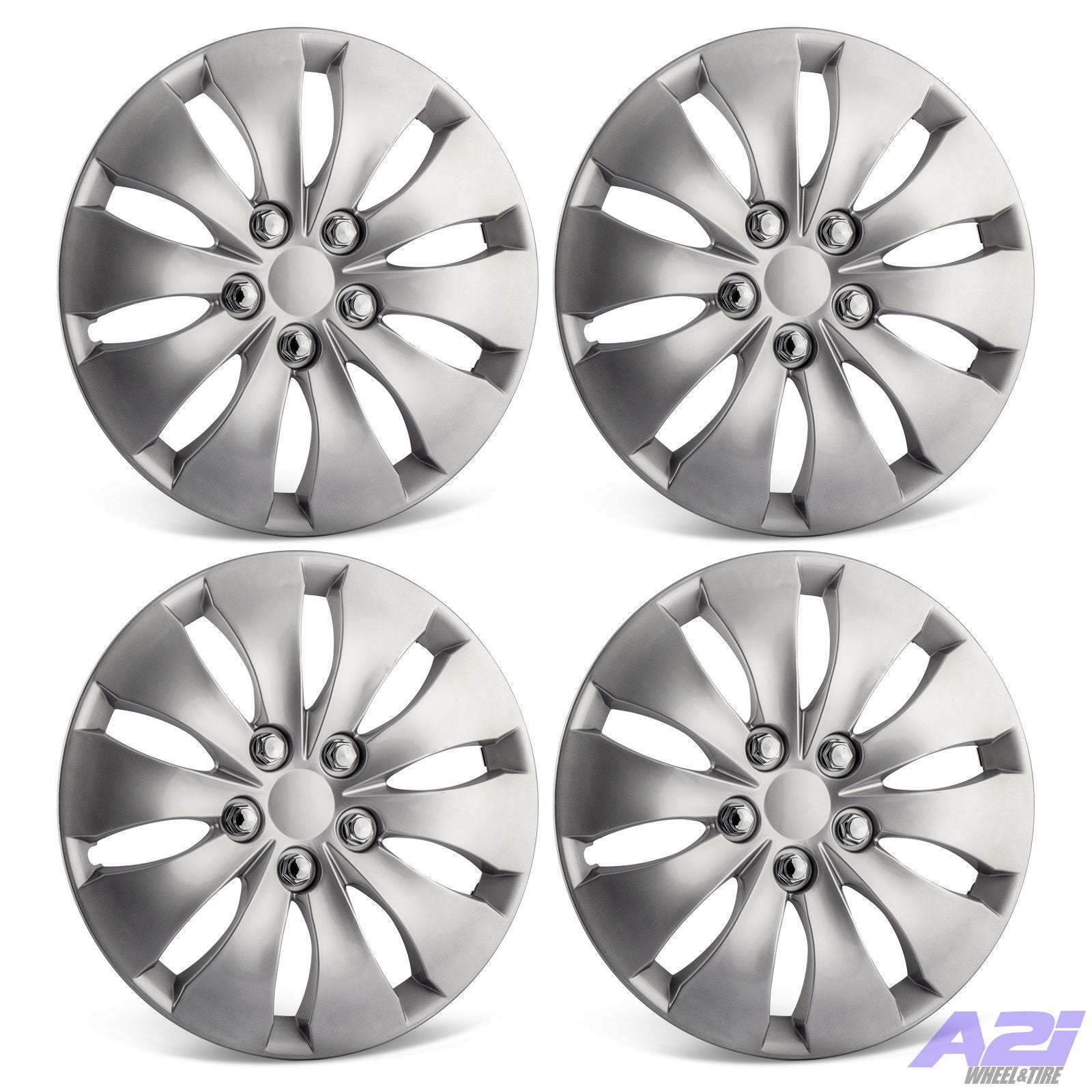 Set Of 4 Silver 16 Inch Aftermarket Replacement Hubcaps With Metal Clip Retention System - Part Number: Iwc439/16S