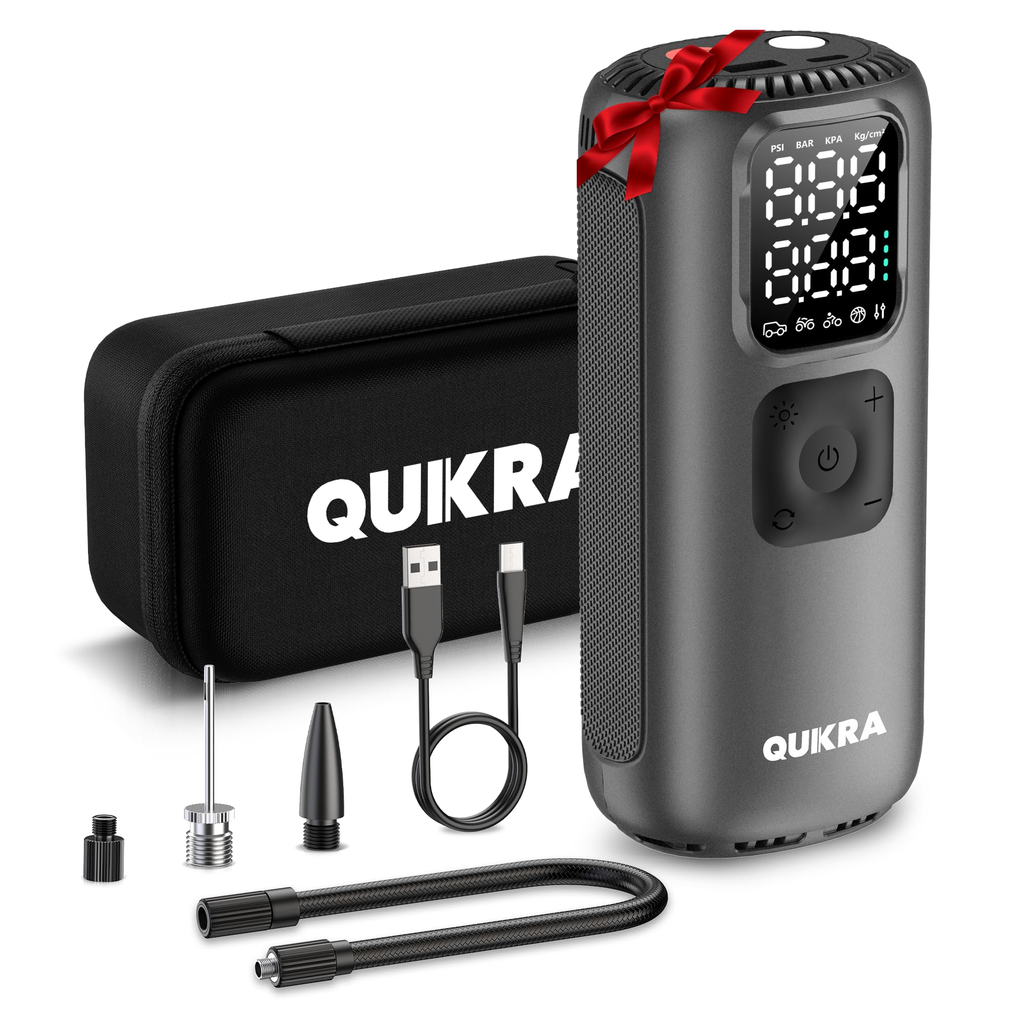 QUIKRA T22 Tire Inflator Protable Air Compressor, 160PSI Air Pump, 3   Faster Auto Cordless Tire Pump, Smart Electric Pump with 