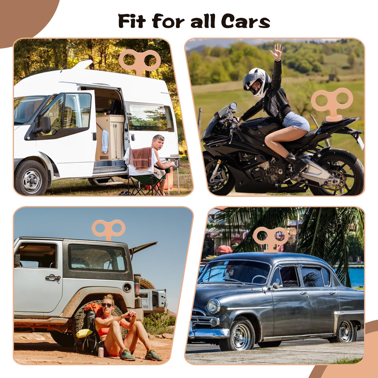 COGEEK 3D Car Wind Up Key, Cute Clockwork Wind Up Key for Back of Car Roof Decoration(Light Orange