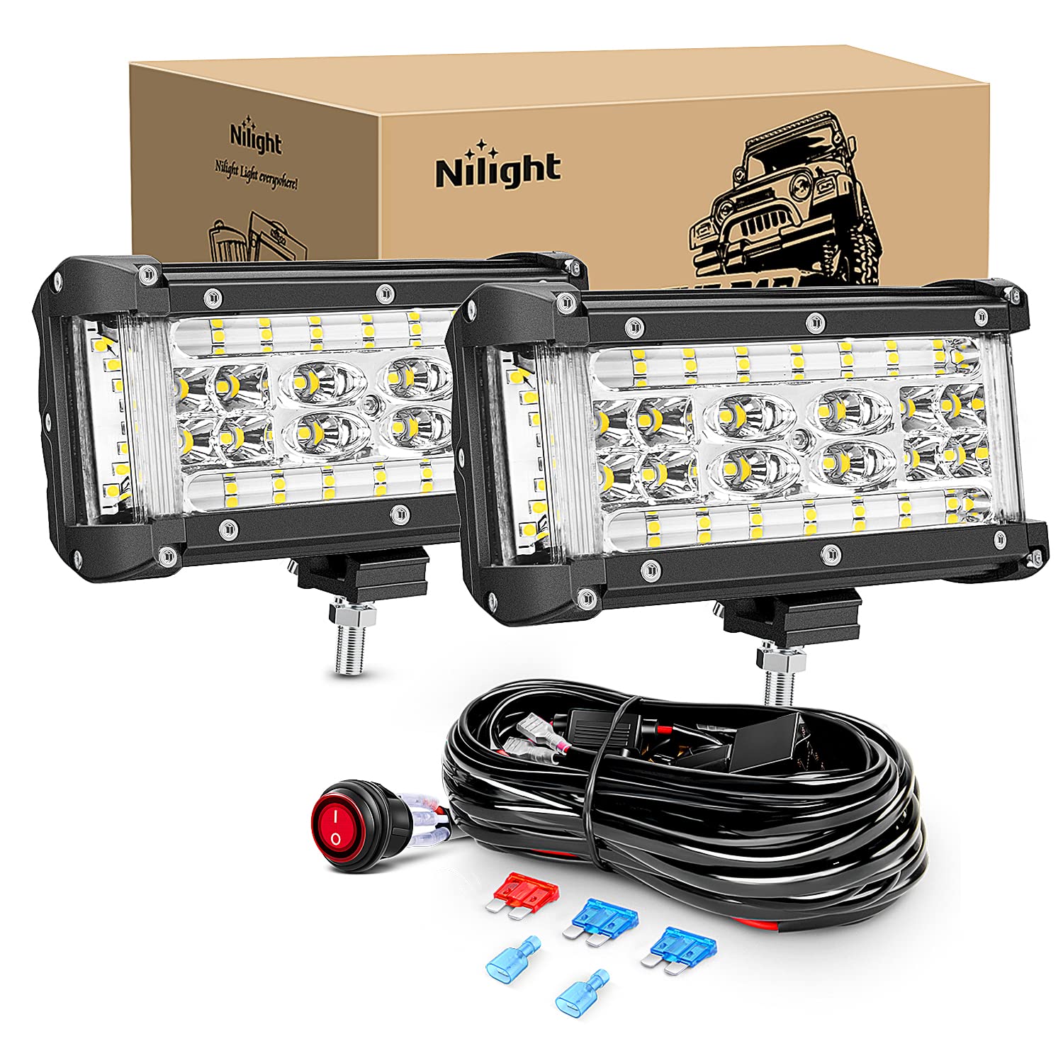 Nilight Side Shooter Led Light Bar 2Pcs 5.5Inch Quadruple Row Spot Flood Combo Lights With Wiring Harness Kit For Fog Light Driving Light Work Light On Truck Suv Atv Utv, 2 Years Warranty