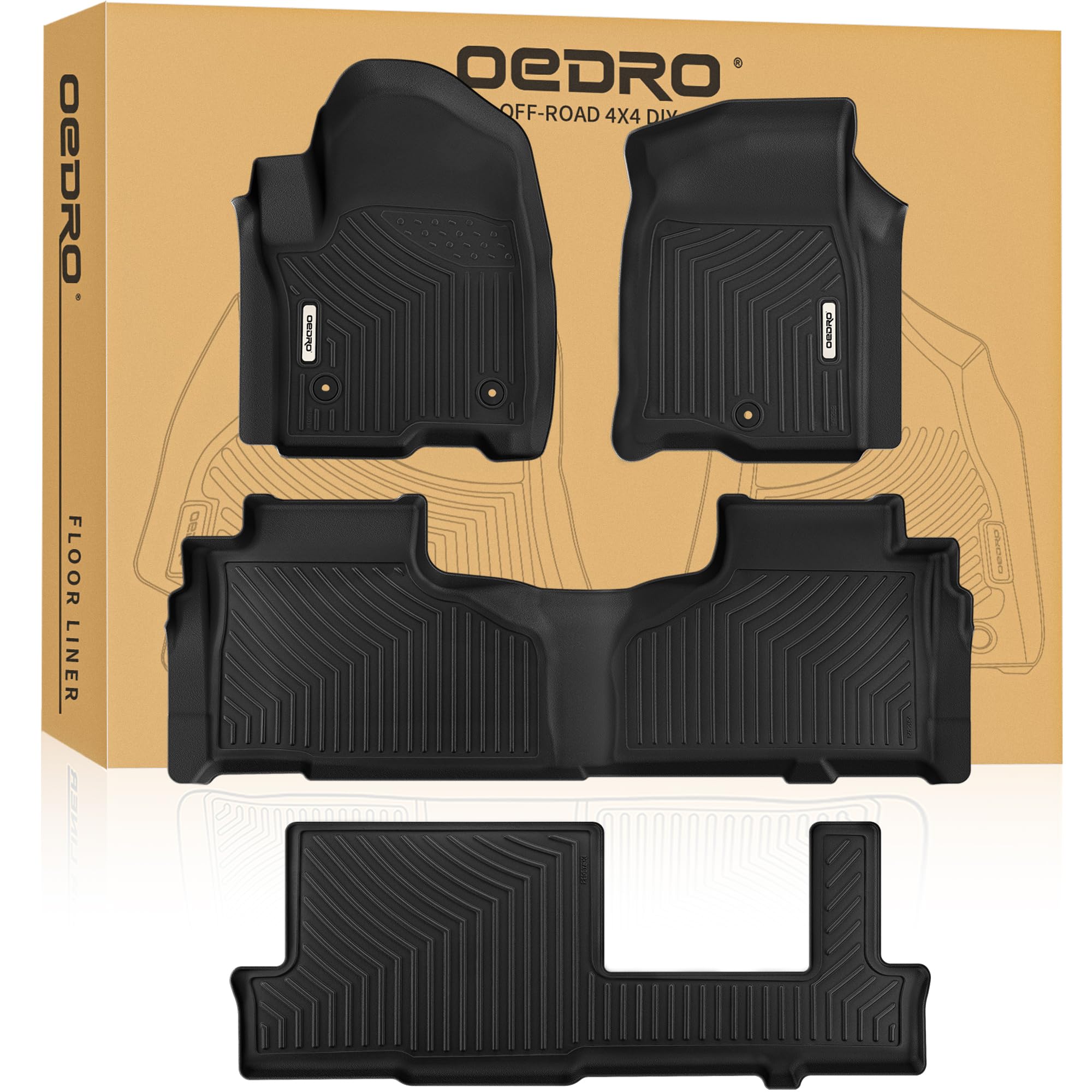 Oedro Floor Mats 3 Row Liner Set Fit For 2021-2025 Chevrolet Tahoe/Gmc Yukon/Cadillac Escalade With 1St & 2Nd Row Bench Seats, U
