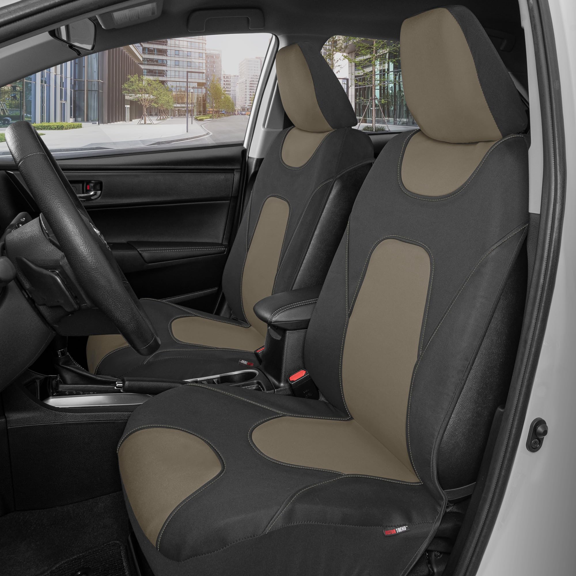 Motor Trend AquaShield Waterproof Front Seat Covers, Beige Seat Covers for Cars - Padded Neoprene Front Car Seat Cover, SUV Seat