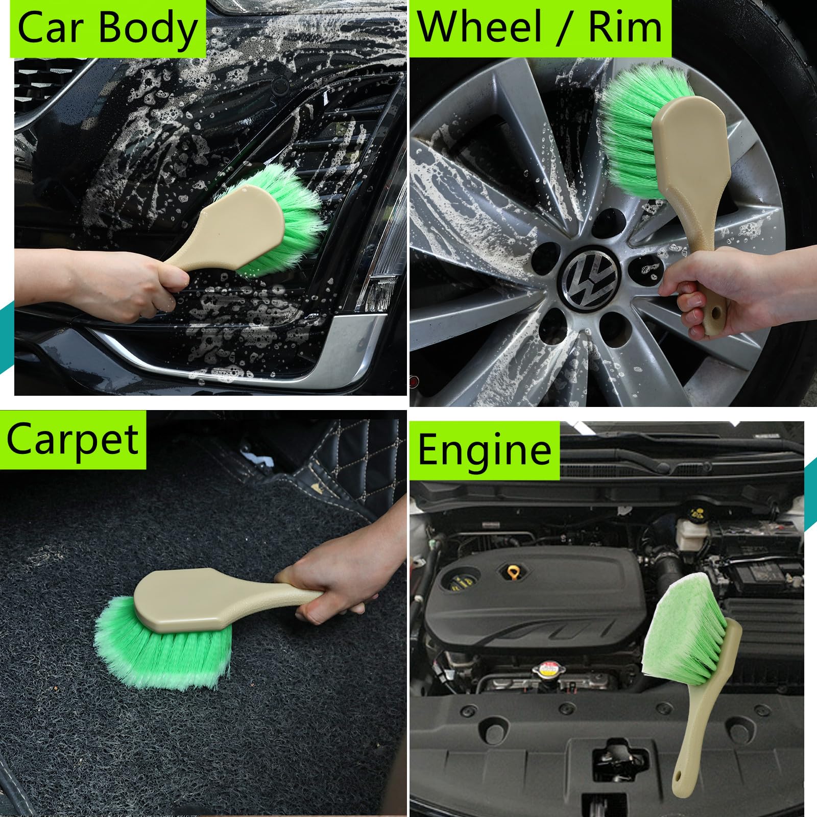 Fitosy Wheel Rim & Tire Brush Set, Soft & Stiff Bristle Wash Cleaning Supplies Kit for Car Body Exterior Surface, Carpet, Truck,