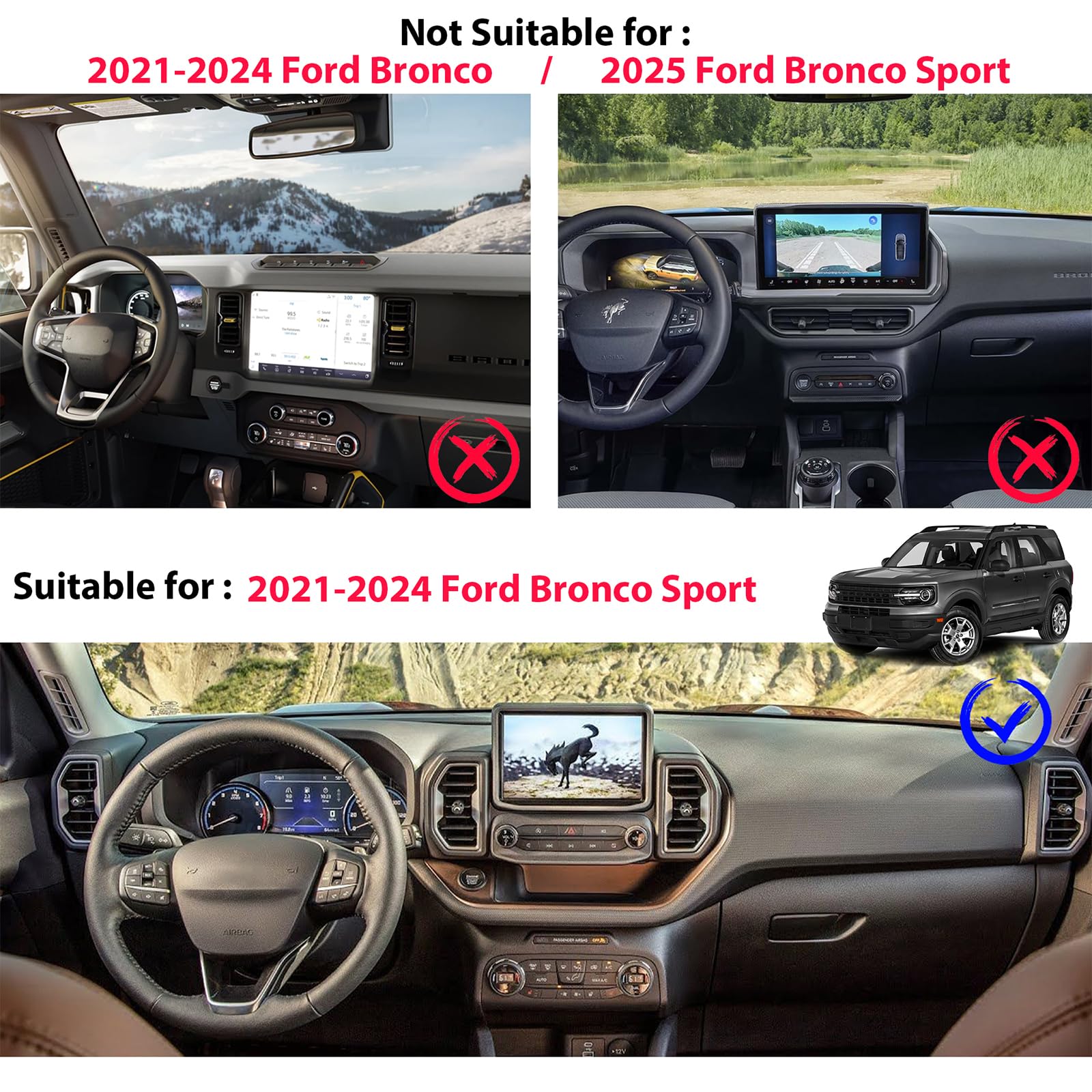 Carwiner 3 Pcs Center Console Organizer Compatible With 2021-2024 Ford Bronco Sport Cx430 Accessories, Armrest Storage Box & Das