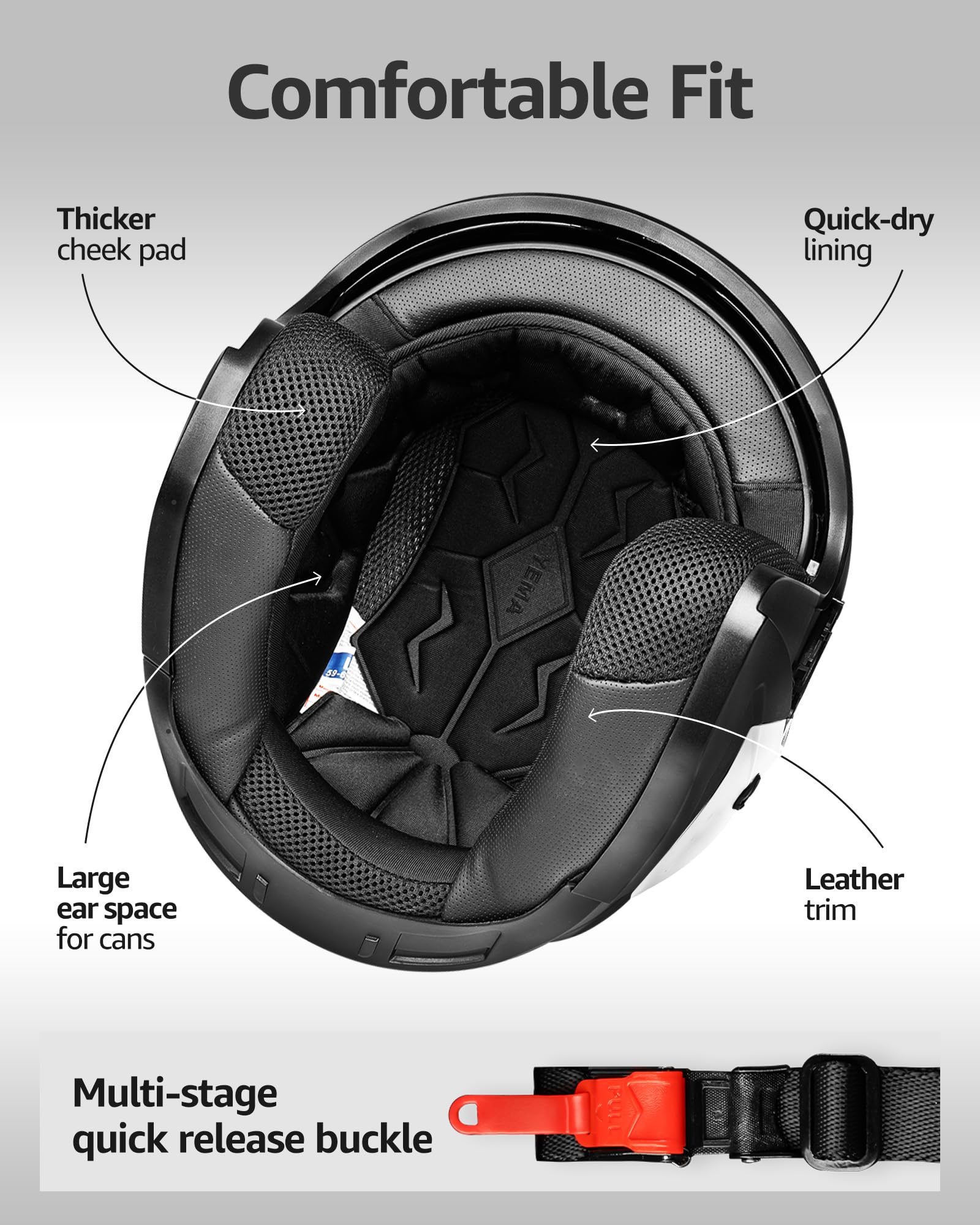 Yema Open Face Motorcycle Helmets, Dot Approved 3/4 Moped Helmet Dual Visor Quick Release Buckle, Helmets For Adults Motorcycle