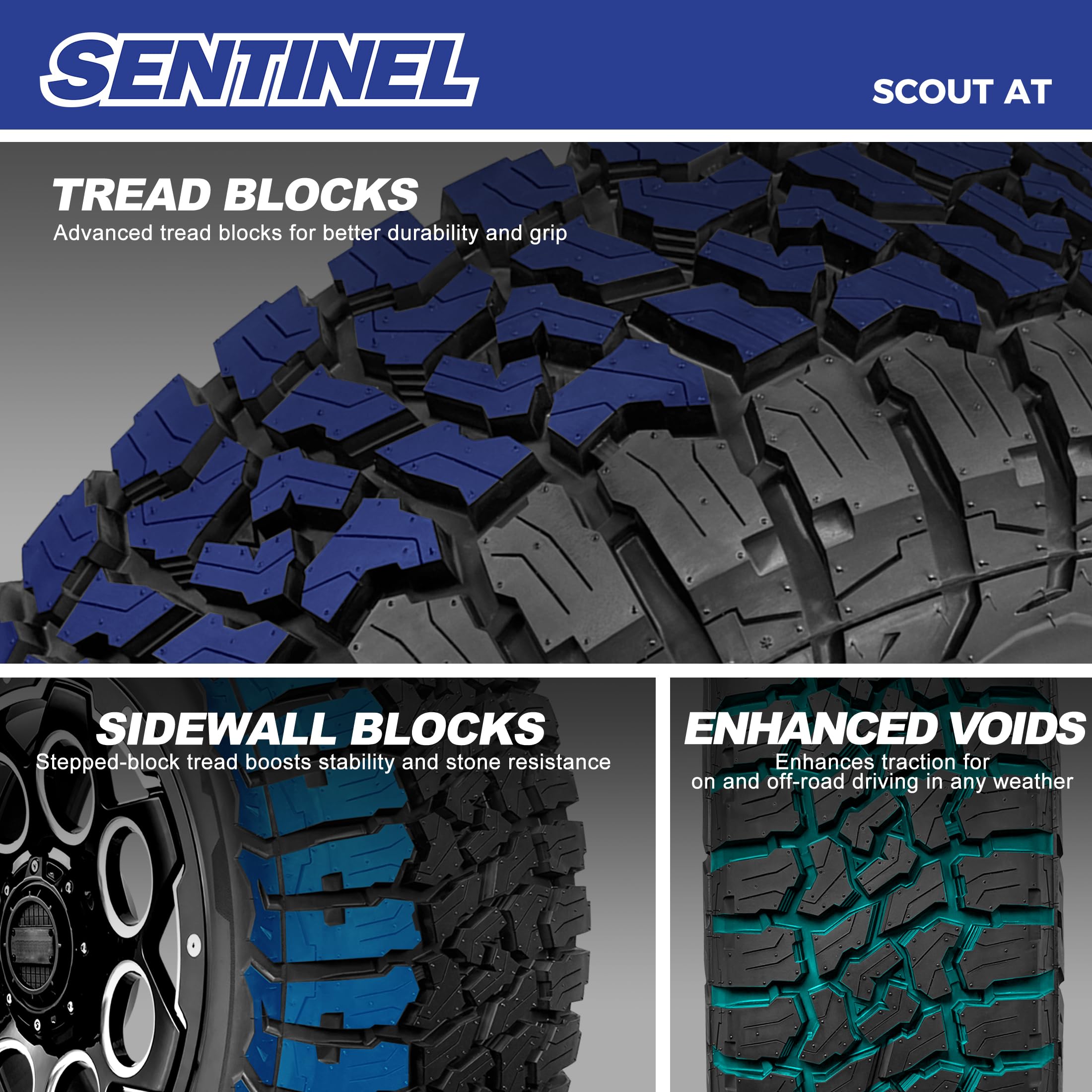 Sentinel SCOUT AT All-Terrain Light Truck/SUV Tire LT225/75R16 Load Range E (10 Ply) 115/112S - Includes Road Hazard Warranty (T