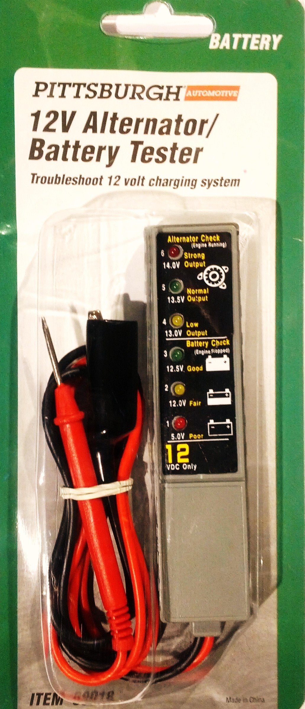 Alternator Battery Tester With Red, Green, Yellow Led Lamps