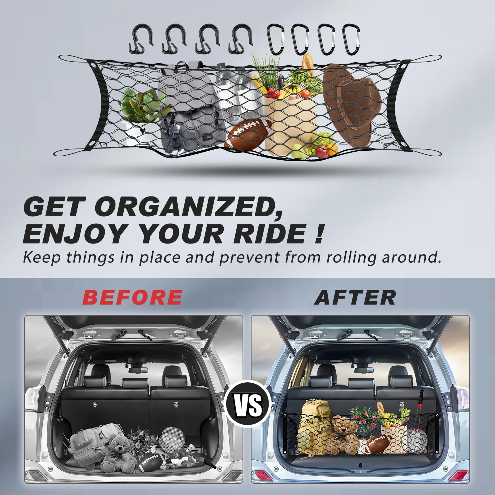 Karltys Envelope Style Cargo Net For 2014-2024 2025 Toyota Highlander, Heavy Duty Rear Trunk Mesh Cargo Net For Highlander Acces