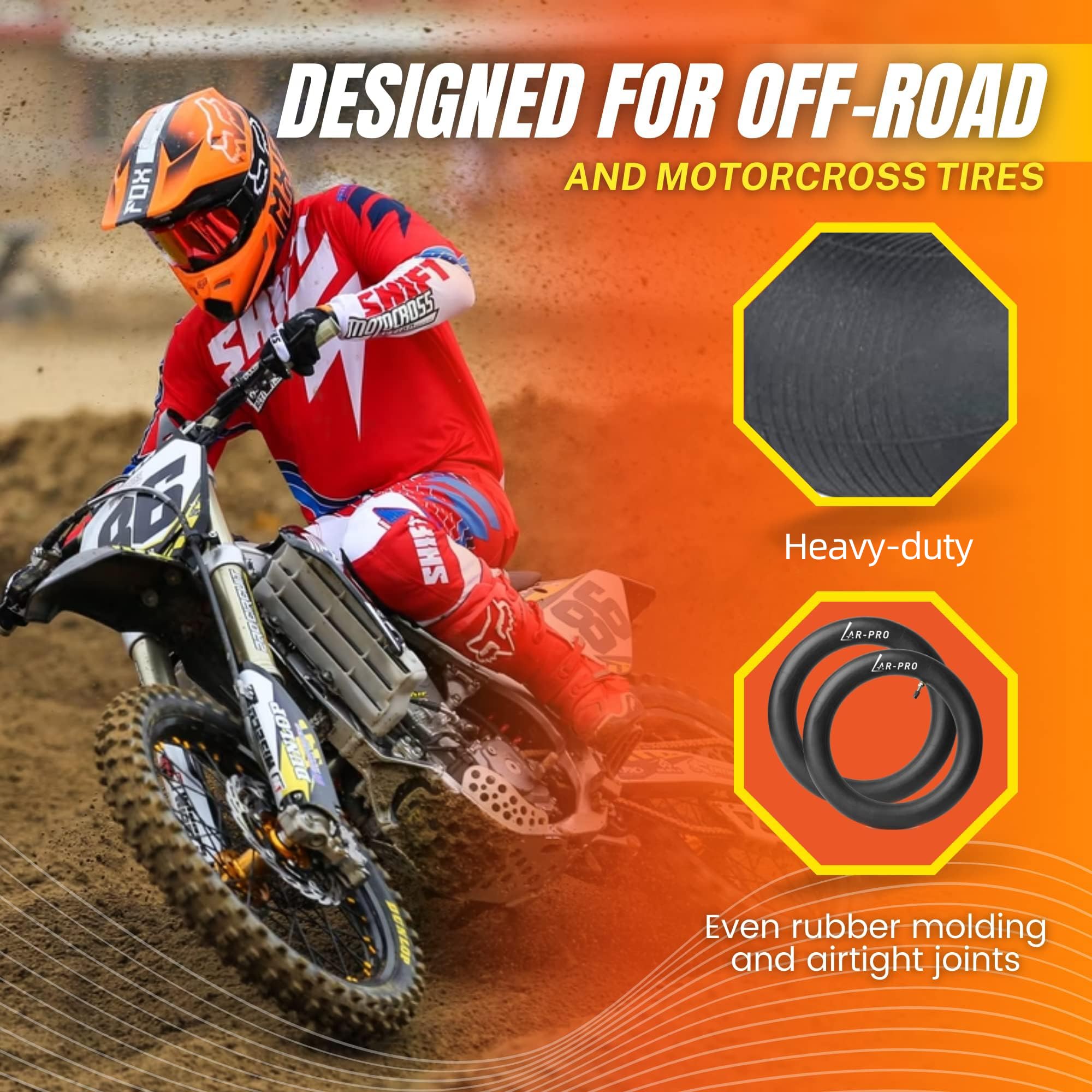 (2-Pack) 100/90-19 (4.10 X 19) Motorcycle Inner Tubes - 19'' Dirt Bike Natural Rubber Tubes - Pinch And Puncture-Resistant Tubes