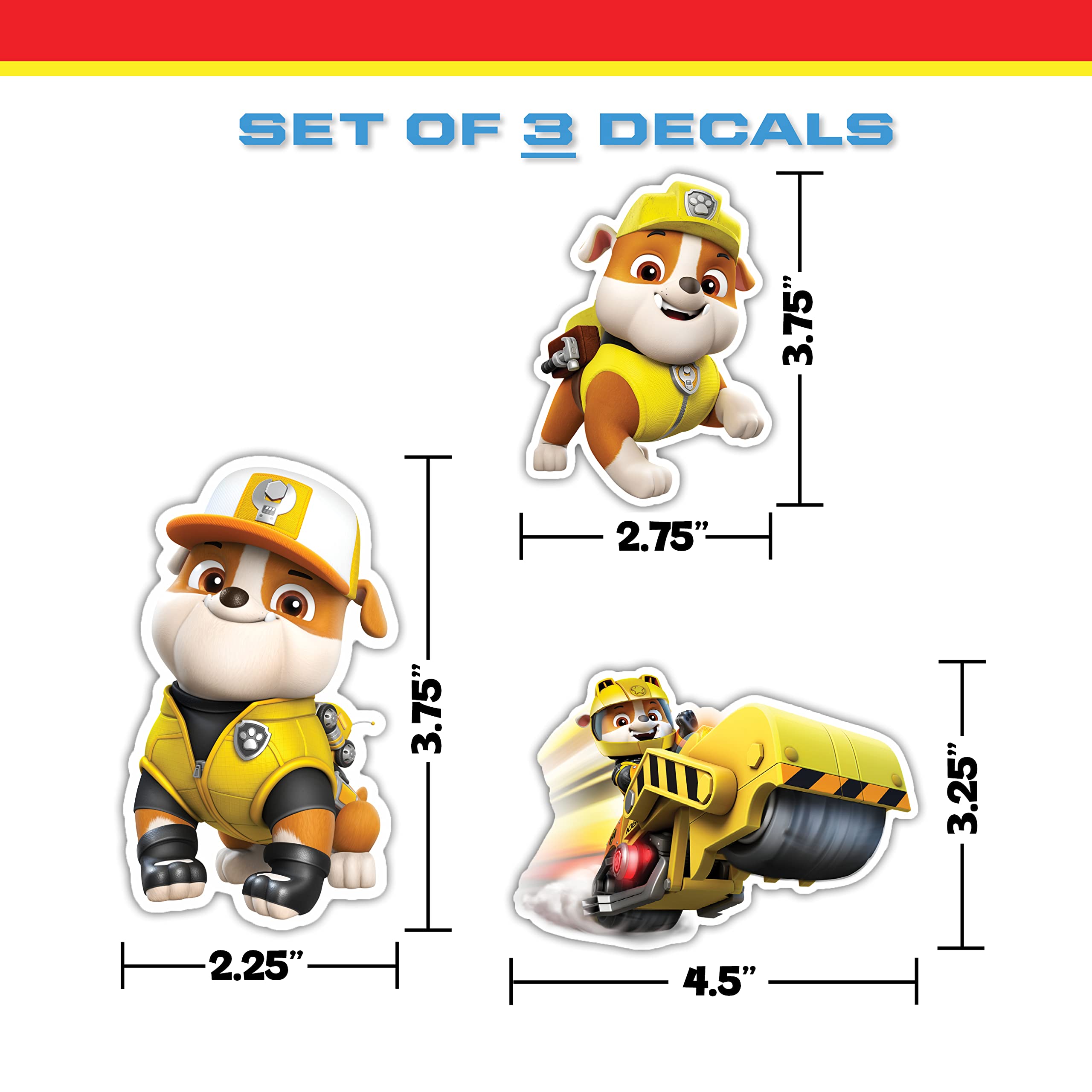 Paw Patrol Rubble Decals - Set Of 3 Rubble Stickers For Kids And Adults - Vinyl Decals For Laptop, Tumbler, Water Bottle, Vehicles - Nickelodeon Stickers