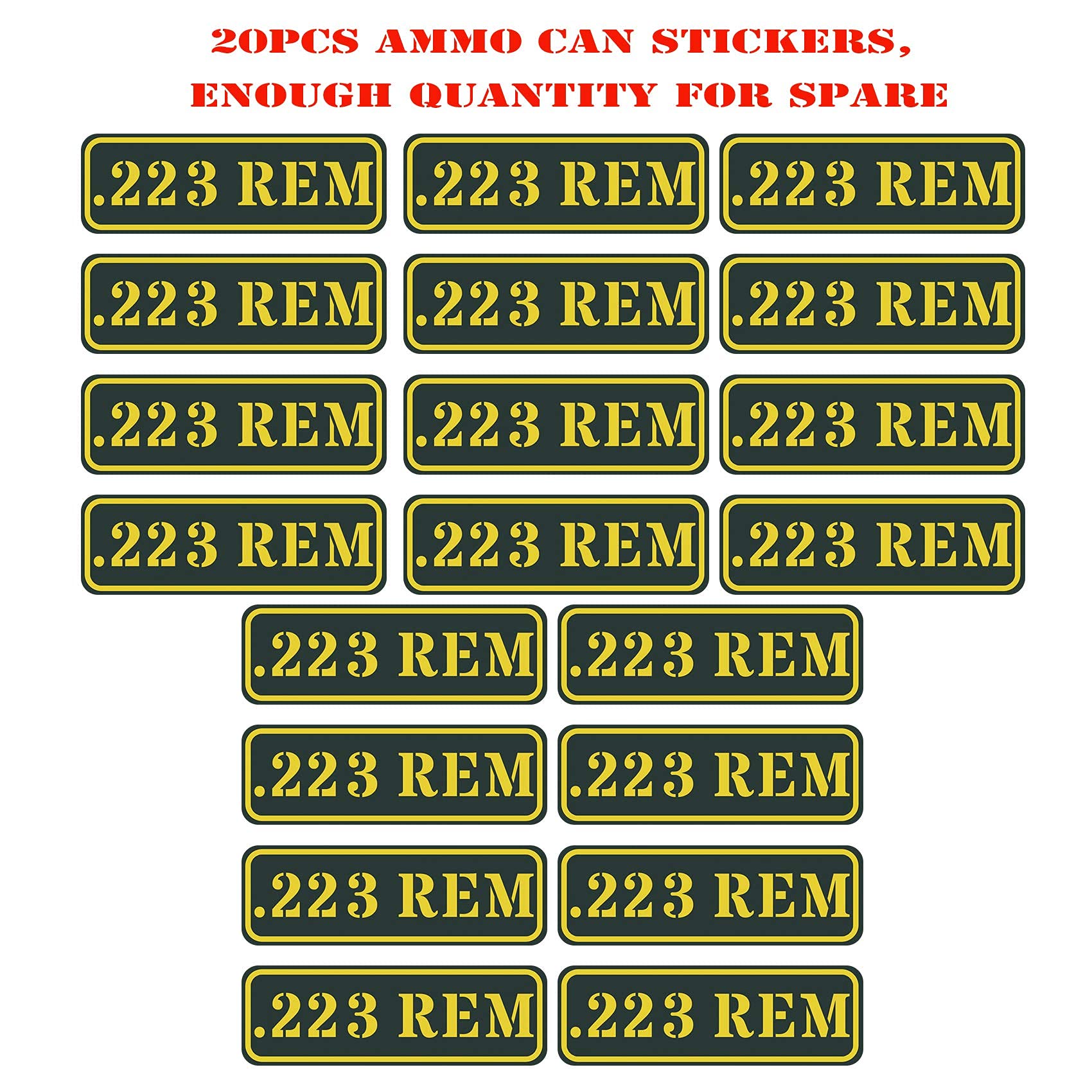 Aolamegs Ammo Can Vinyl Sticker Set Decal Label 9Mm 5.56 7.62 12Ga .22 .223 .308 .300 .380 .45 (20 Pack/.223)