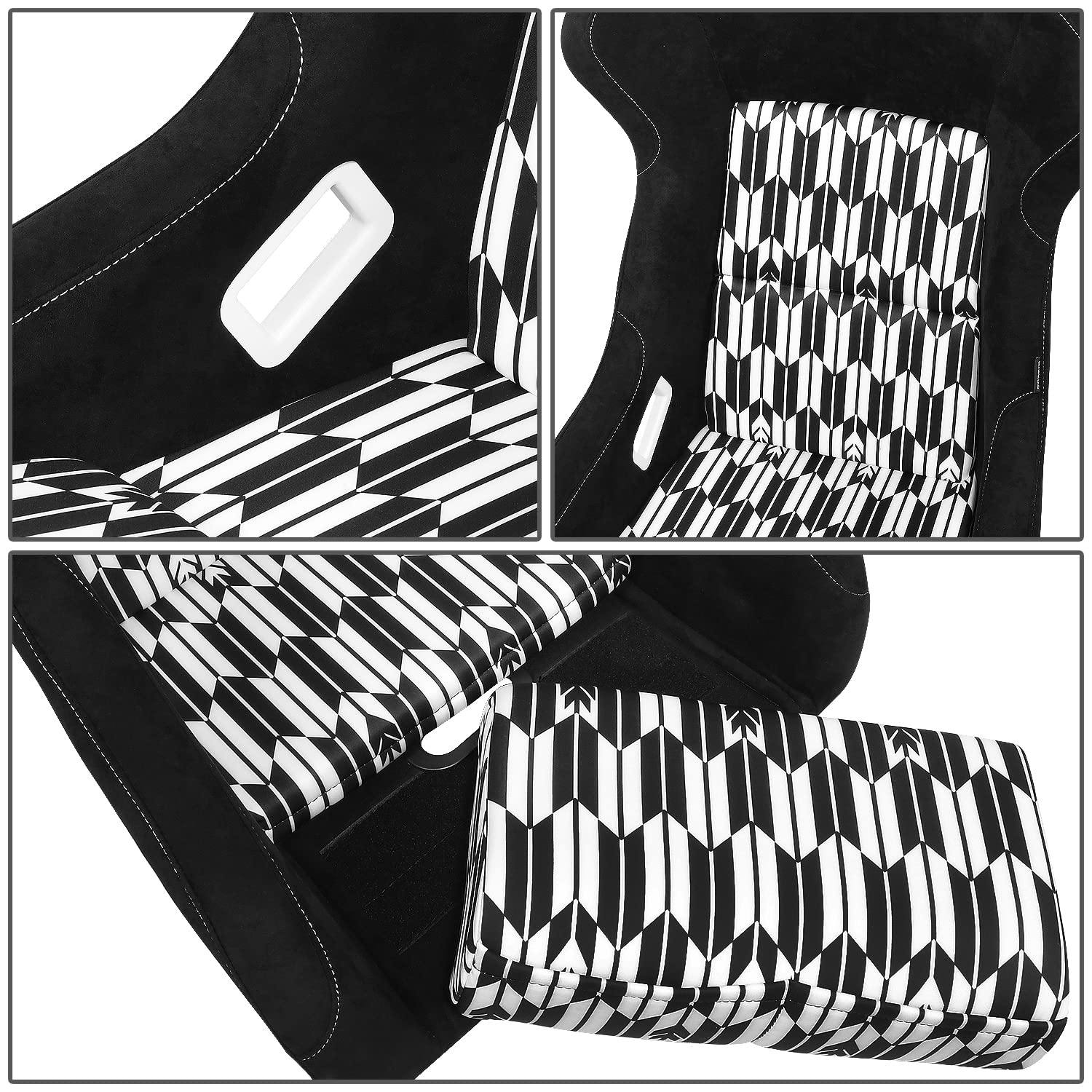 Nrg Innovations Nrg-Frp-302-Yaba Fiber Glass Black/White Yaba Design Fixed Back Bucket Racing Seat W/Side Mount Bracket