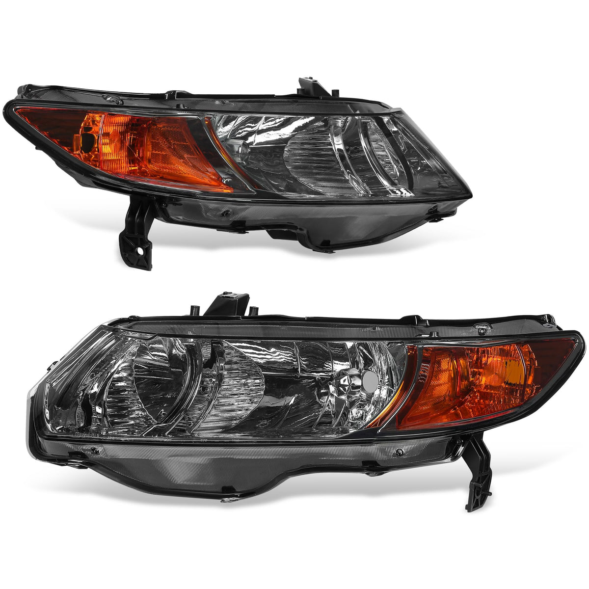 Autosaver88 Headlight Assembly Compatible With 2006-2011 Civic Coupe Oe Style Replacement Headlamps Chrome Housing With Amber Pa