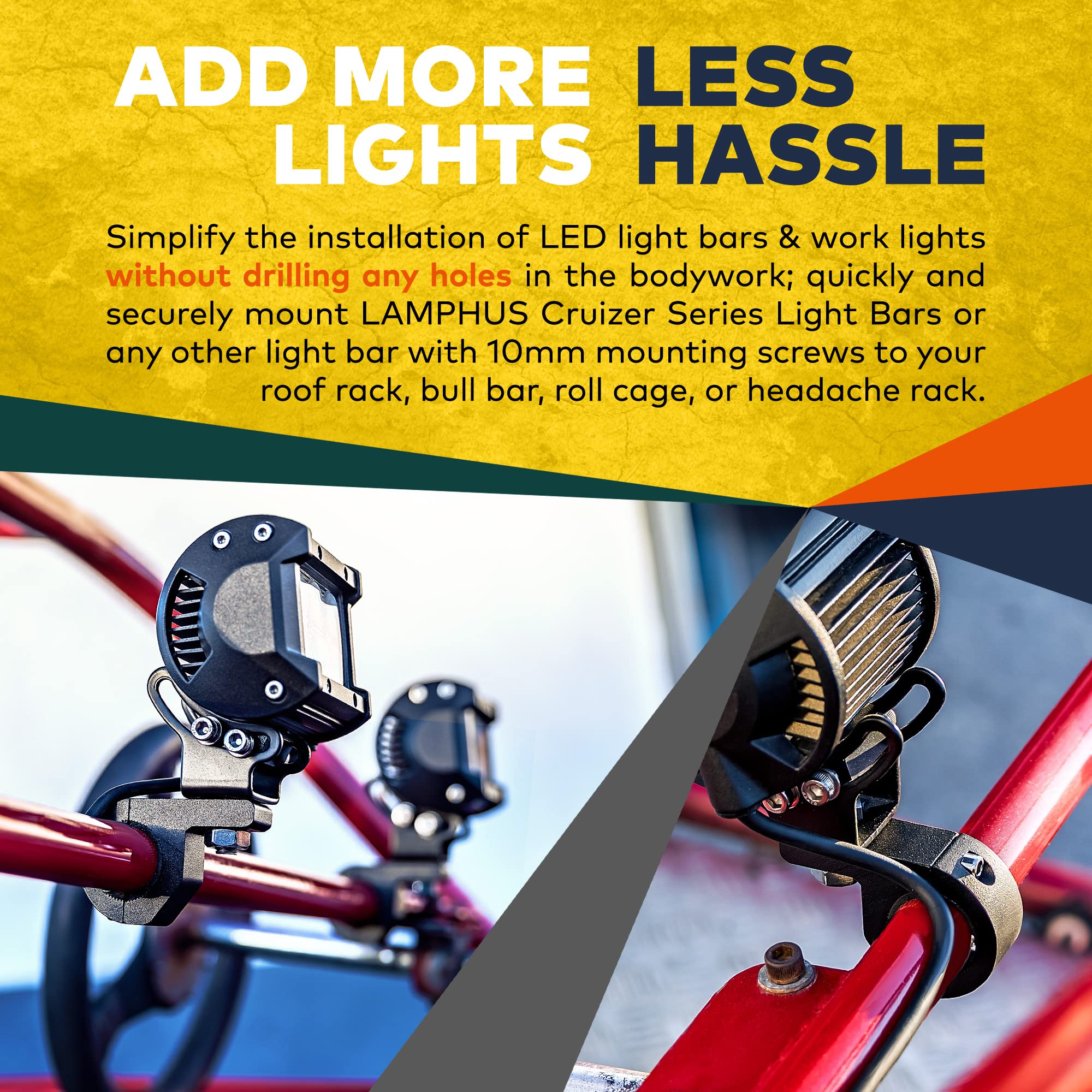 LAMPHUS Off-Road ATV UTV Light Bar Mounts Mounting Bracket Mini Bar Clamp Kits [0.75''/1''/1.25'' Inch] [Horizontal Bar] [Alumin