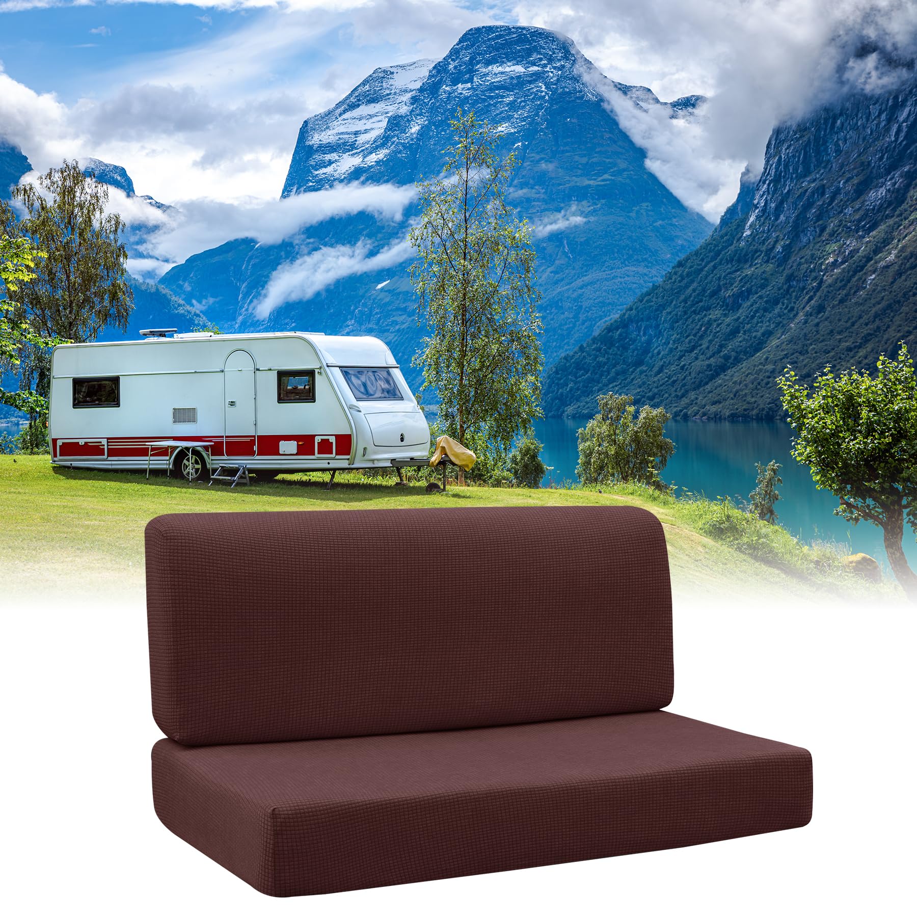 Fuangui Rv Dinette Cushion Covers - Stretch Camper Cushion Booth Seats Replacement - Washable Sofa Furniture Protector (Dark Bro