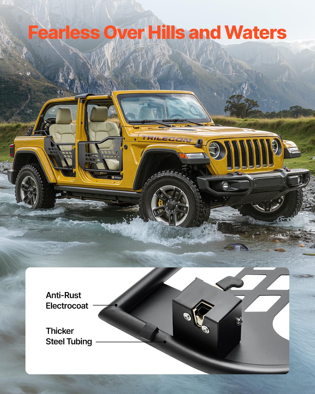 VEVOR Jeep Tube Doors, 4-Door, Hunting Style Jeep Tubular Door with Heavy-Duty Hinges & OE Latch, Jeep Doors with Rubber Pads, F