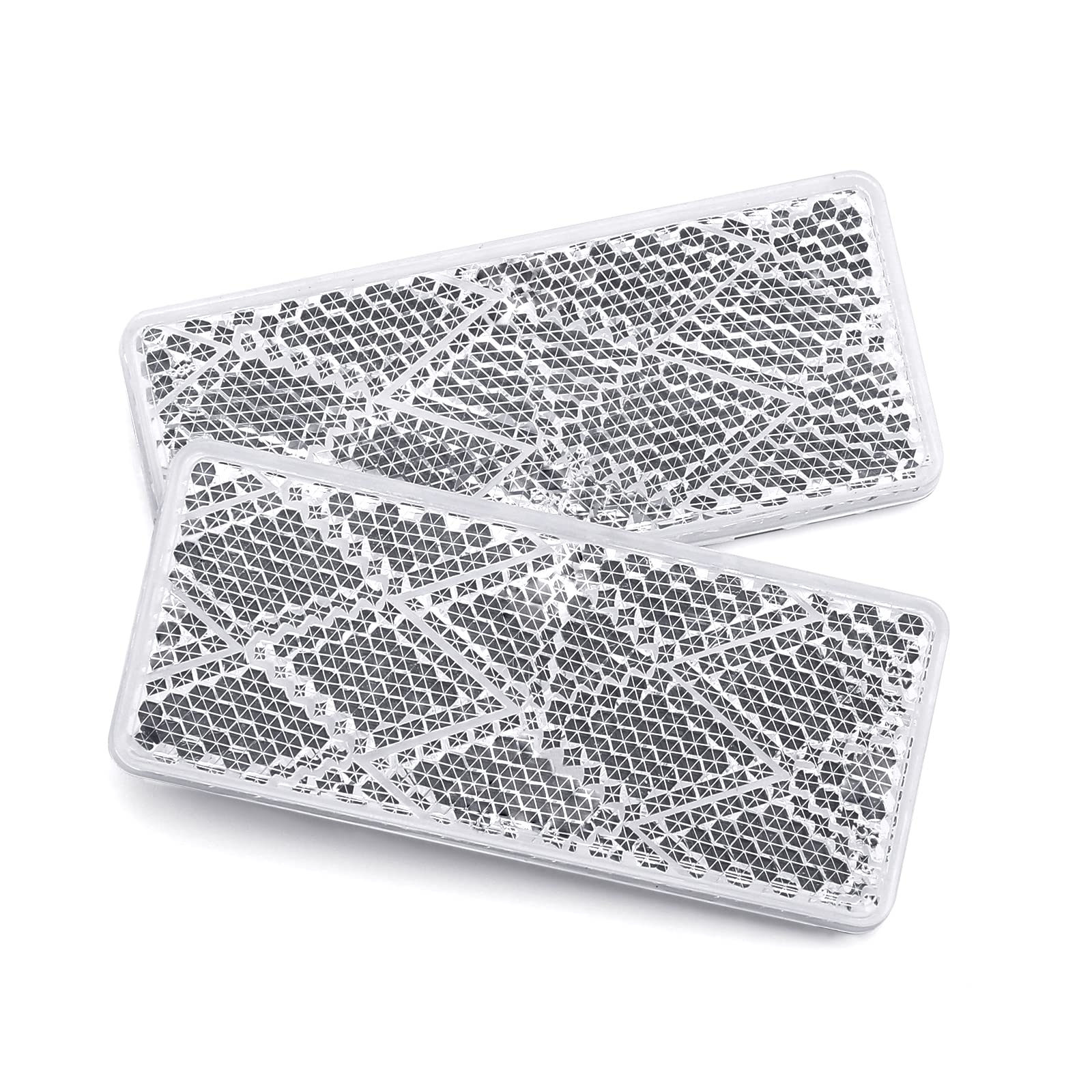 2Pcs Plastic Rectangular Stick-on Reflector Sticker (White, 2.76 x 1.18 in)