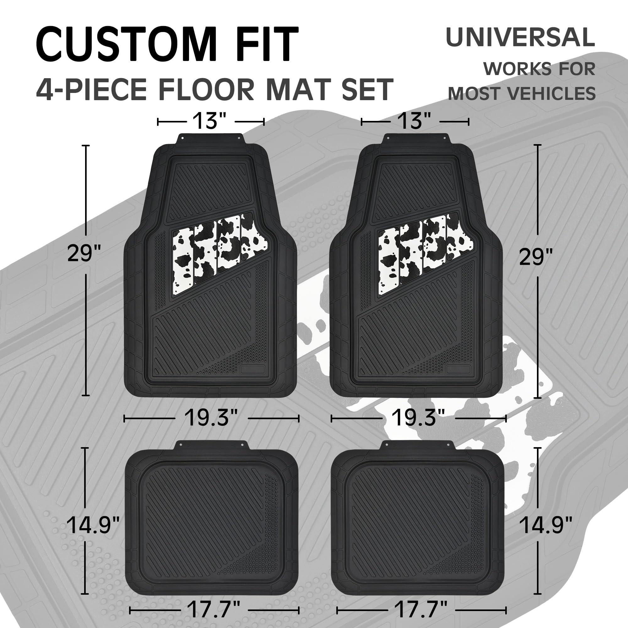 Car Pass Heavy Duty Rubber Floor Mats Cow Print Car Mats 4-Piece Car Mat Set - Universal Waterproof Floor Mats For Car Suv Truck