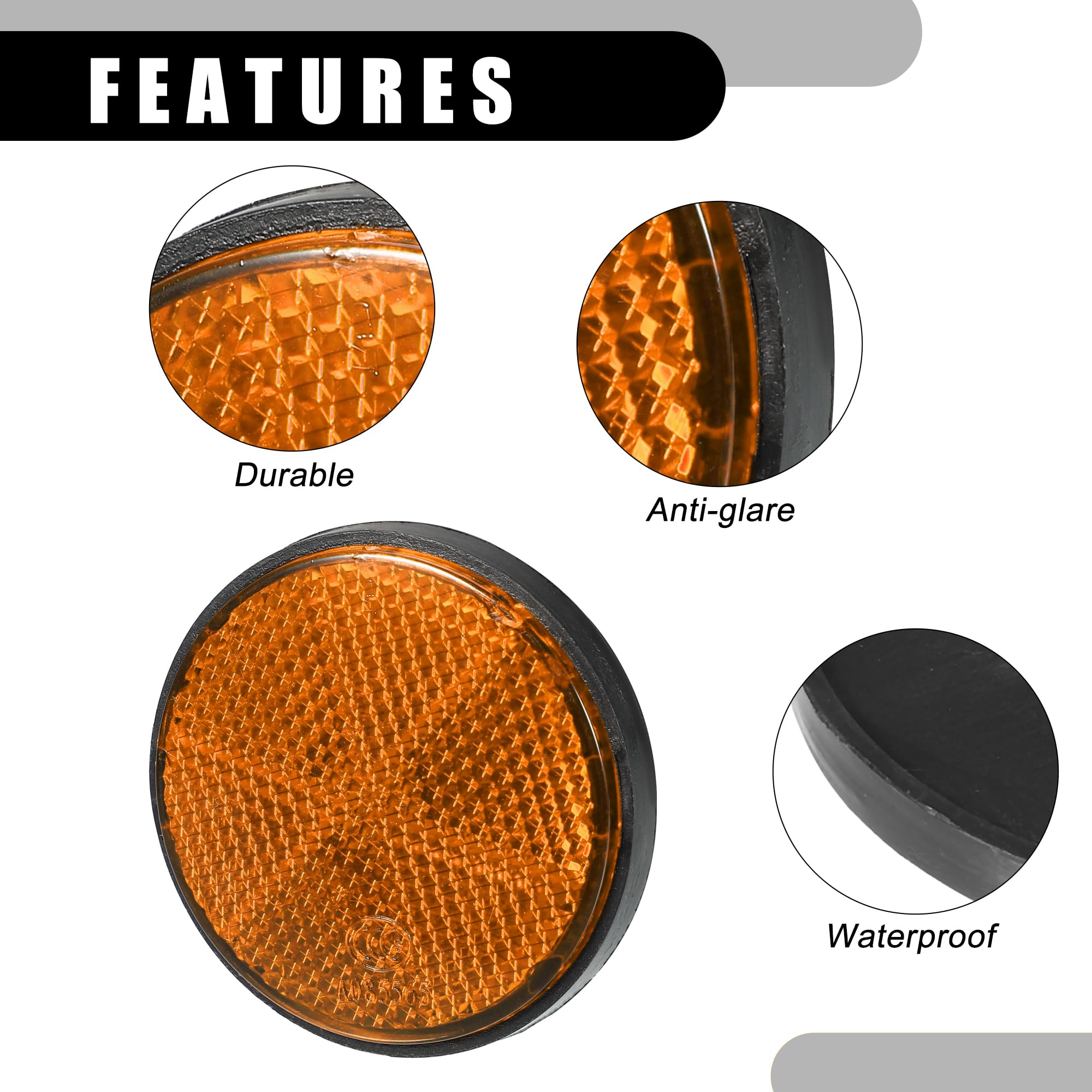 Partuto 6Pcs 2.20'X0.31' Universal Reflector - Round Motorcycle Bike Safety Reflector Increase Visibility And Safety On The Road - Plastic Orange