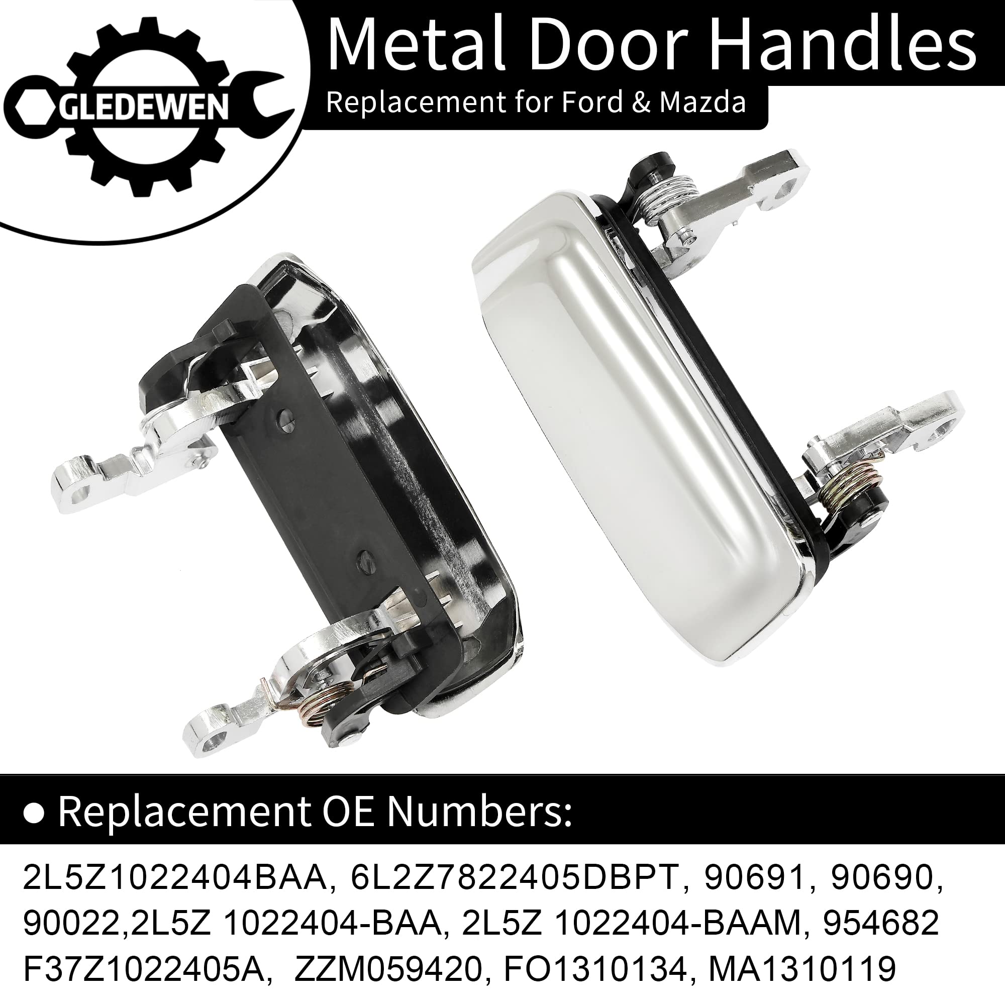 All Metal Exterior Door Handle Set Chrome, Compatible With 1998-2011 Ford Ranger, 2001-2010 Mazda B2300 B3000 B4000, Outside Fro